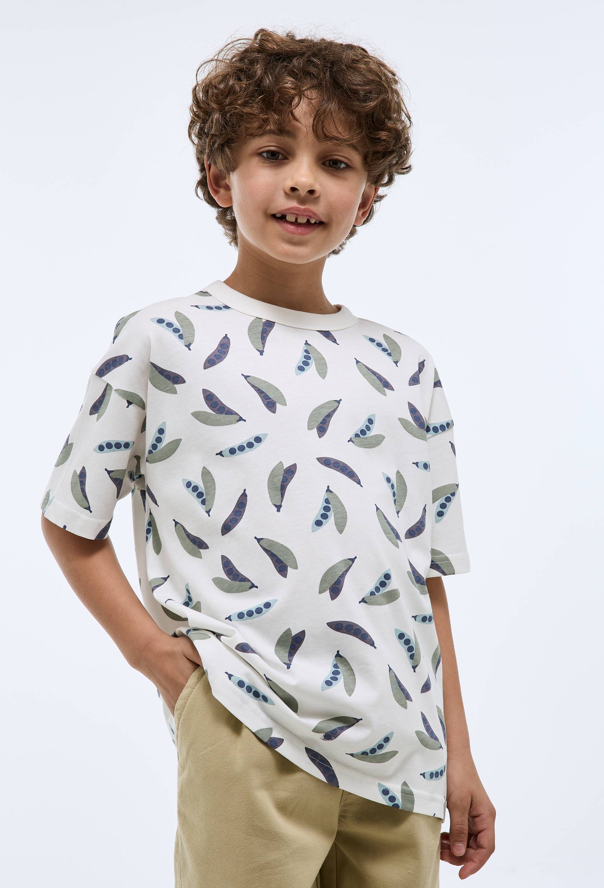 T-shirt manches courtes imprim&eacute; en coton BIO GOTS, Ecru, large image number 0.0