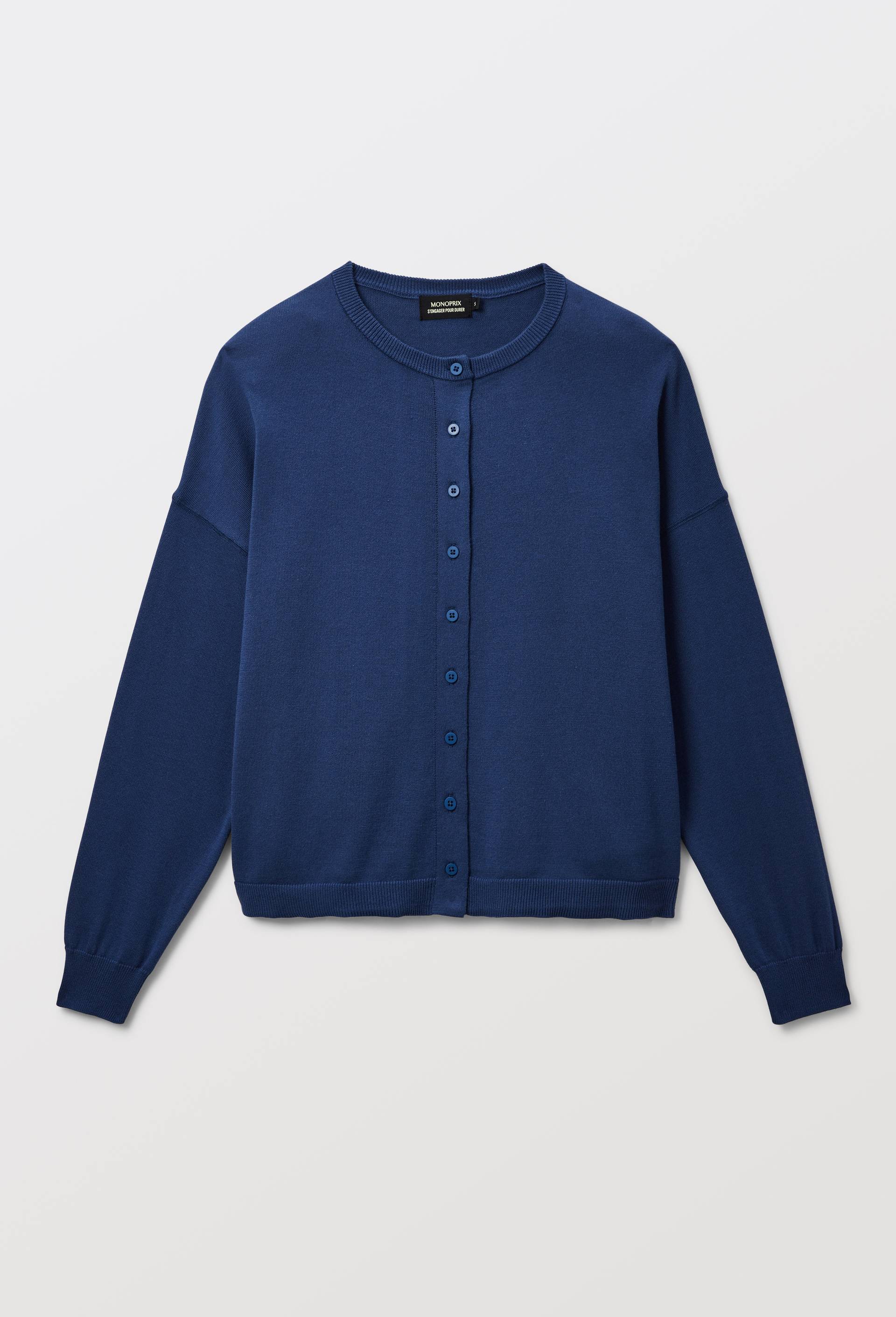 Cardigan &agrave; manches longues ample en coton, Bleu fonc&eacute;, large image number 2