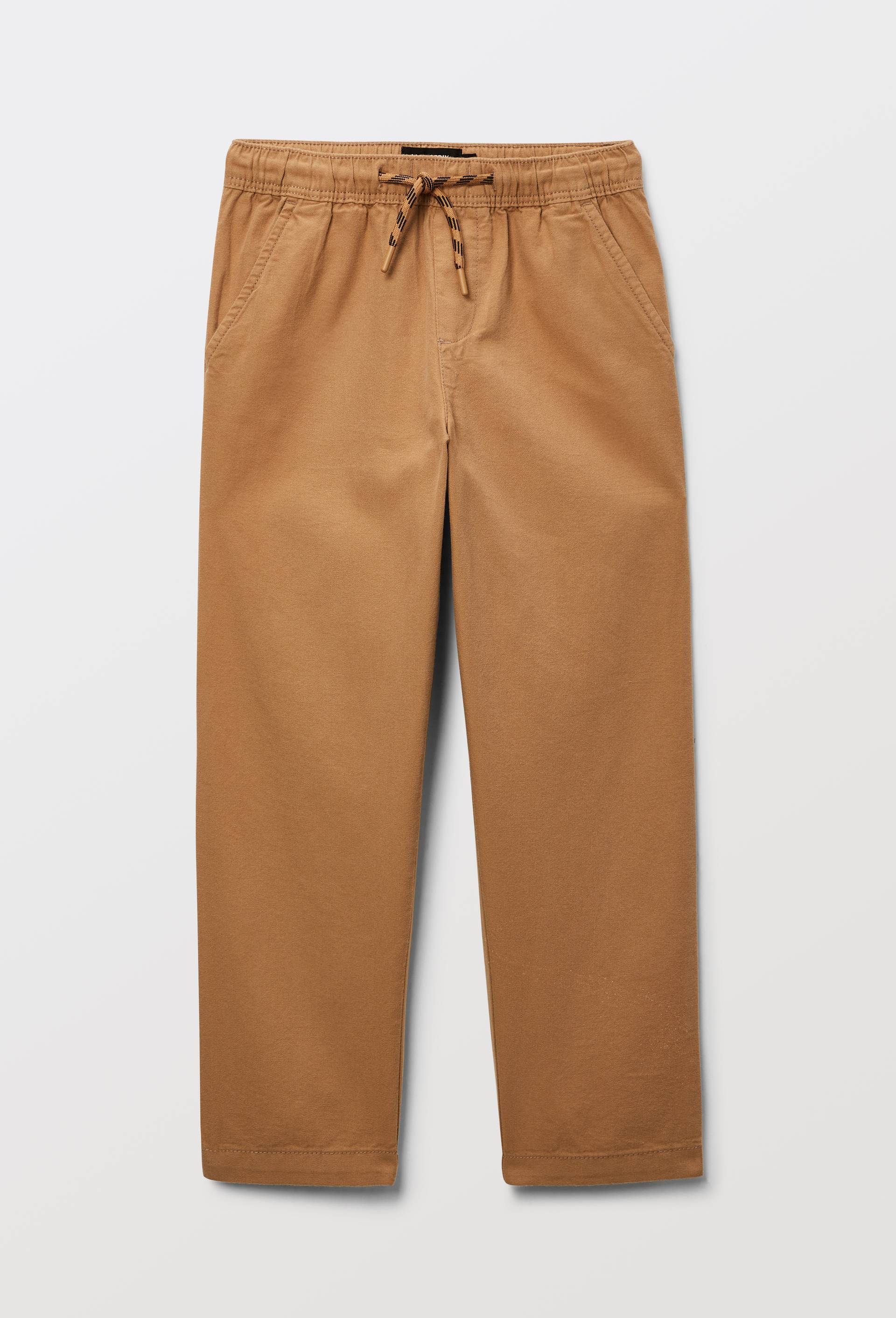Pantalon droit &eacute;lastiqu&eacute; uni en coton, Beige, swatch image