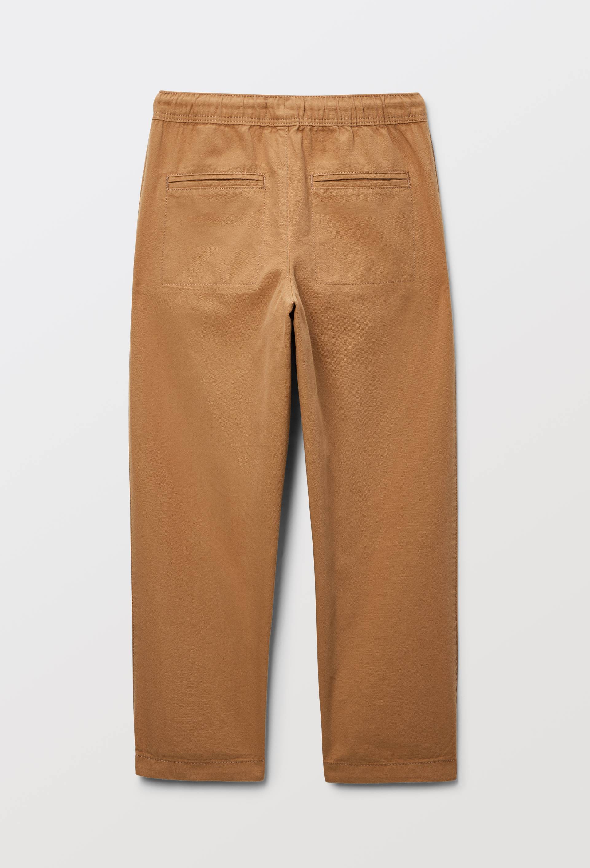 Pantalon droit &eacute;lastiqu&eacute; uni en coton, Beige, large image number 1