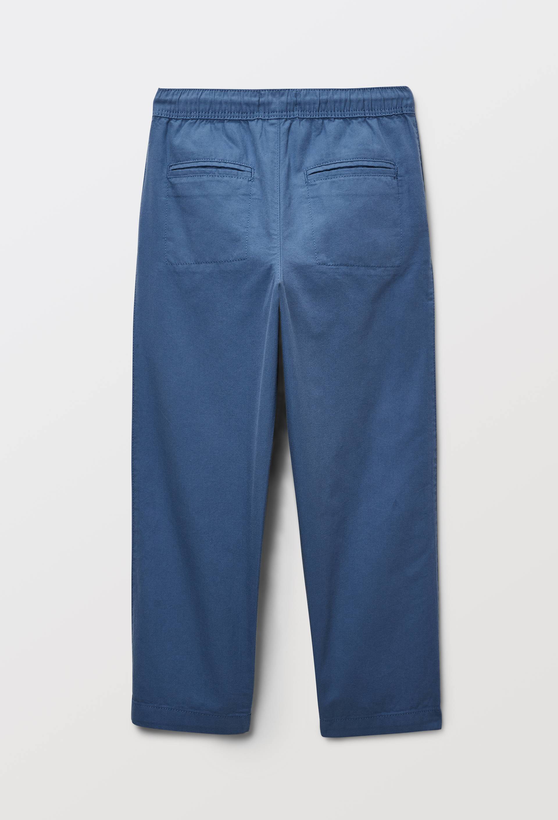 Pantalon droit &eacute;lastiqu&eacute; uni en coton, Bleu, large image number 1.0