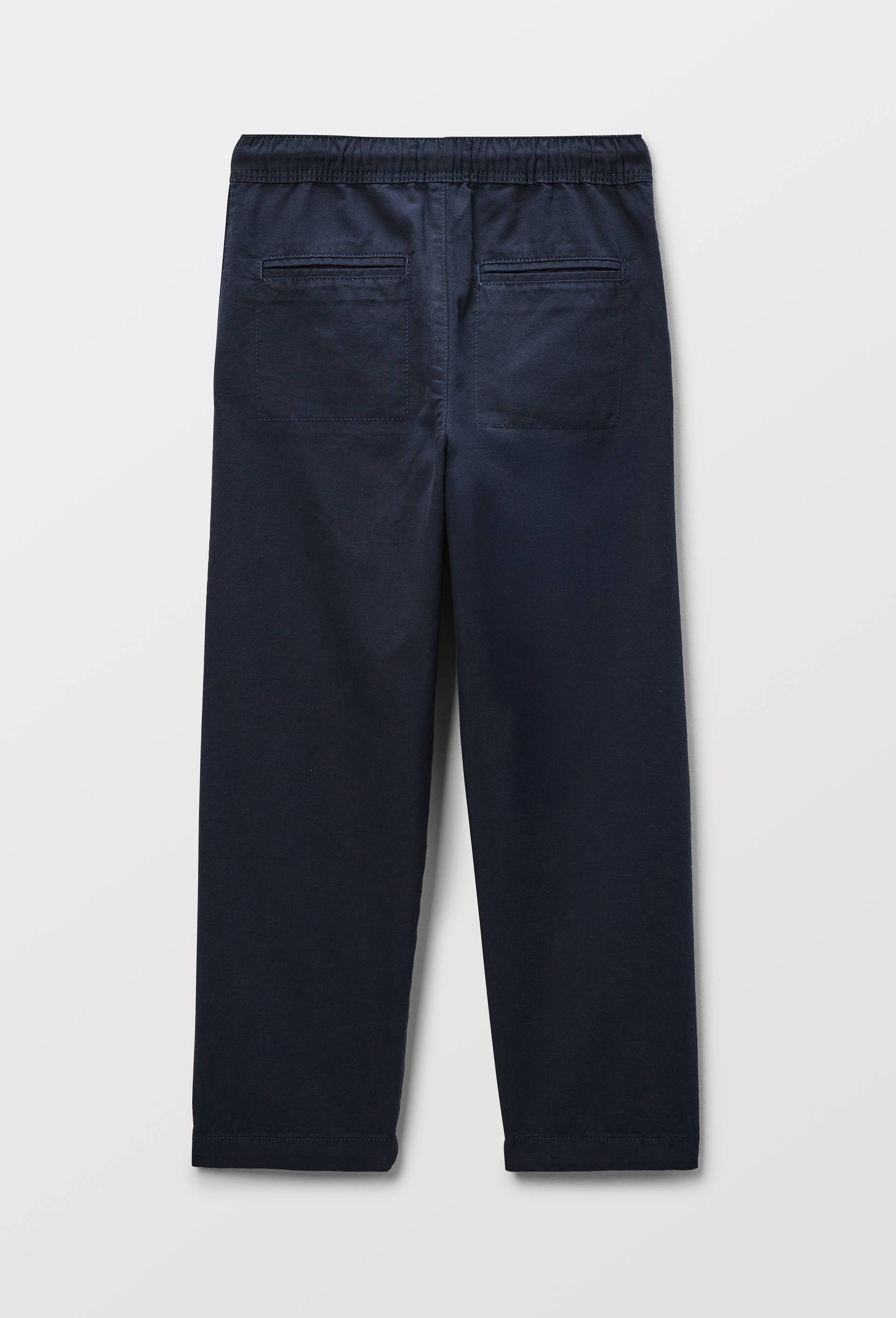 Pantalon droit &eacute;lastiqu&eacute; uni en coton, Bleu fonc&eacute;, large image number 2