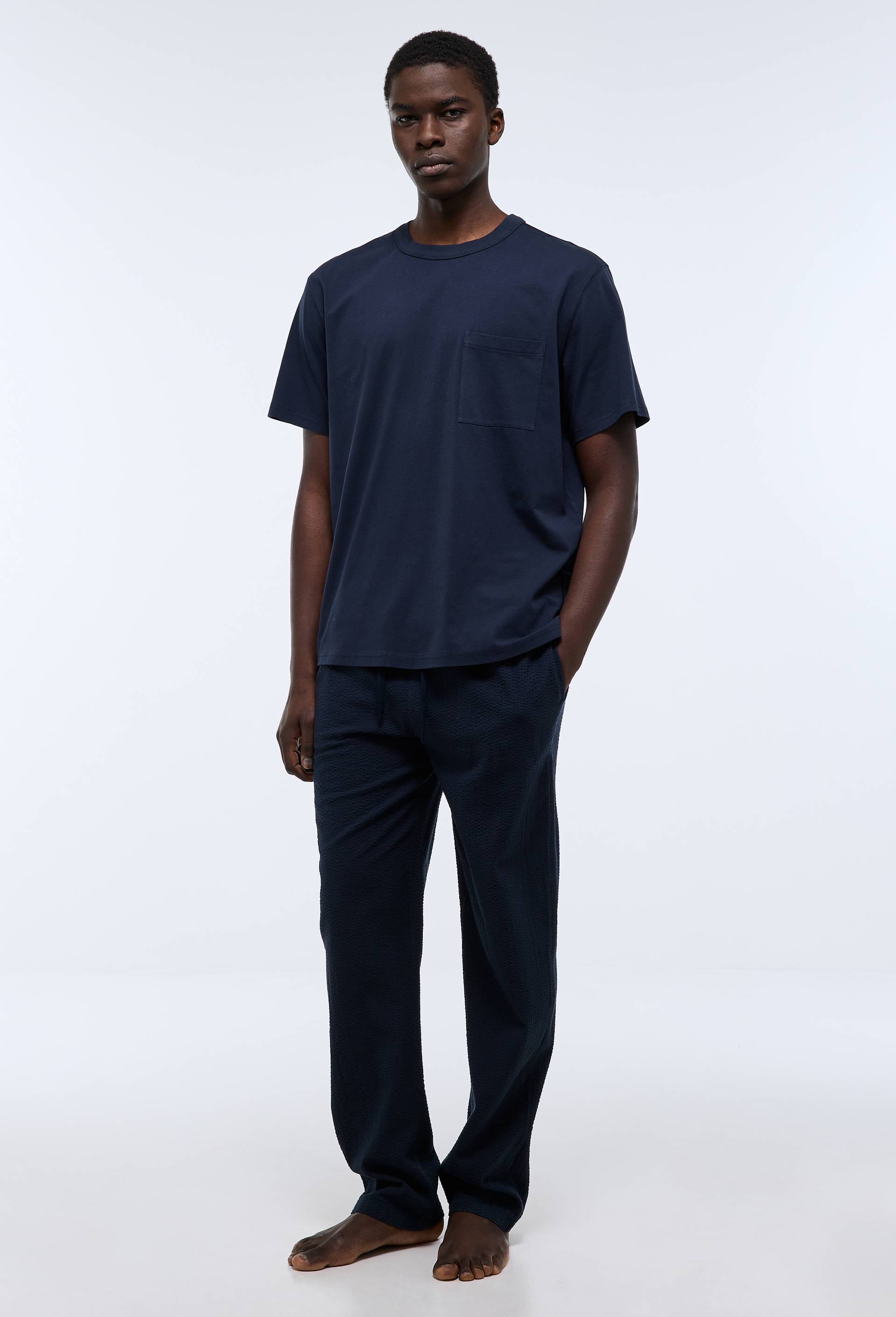 Pyjama T-shirt manches courtes et pantalon en coton BIO GOTS, Bleu fonc&eacute;, swatch image
