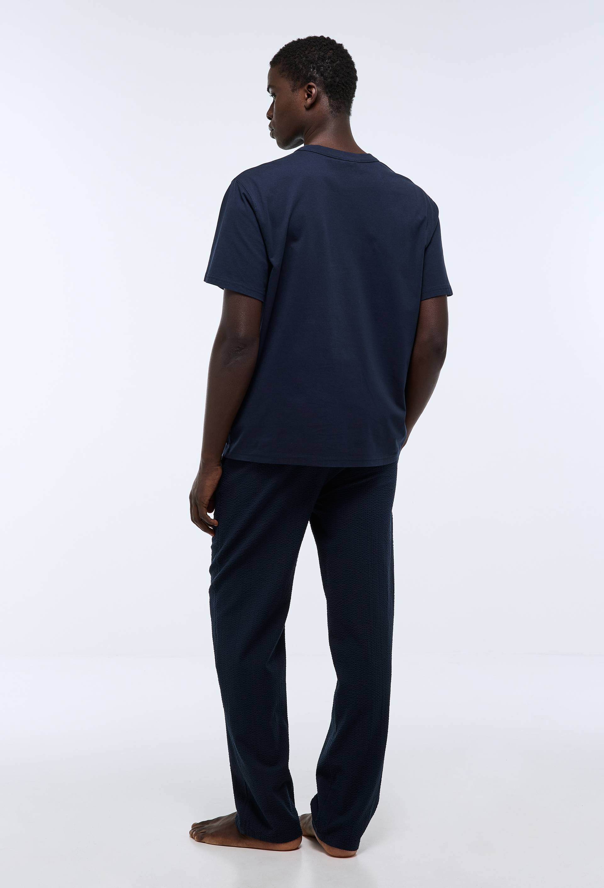 Pyjama T-shirt manches courtes et pantalon en coton BIO GOTS, Bleu fonc&eacute;, large image number 1