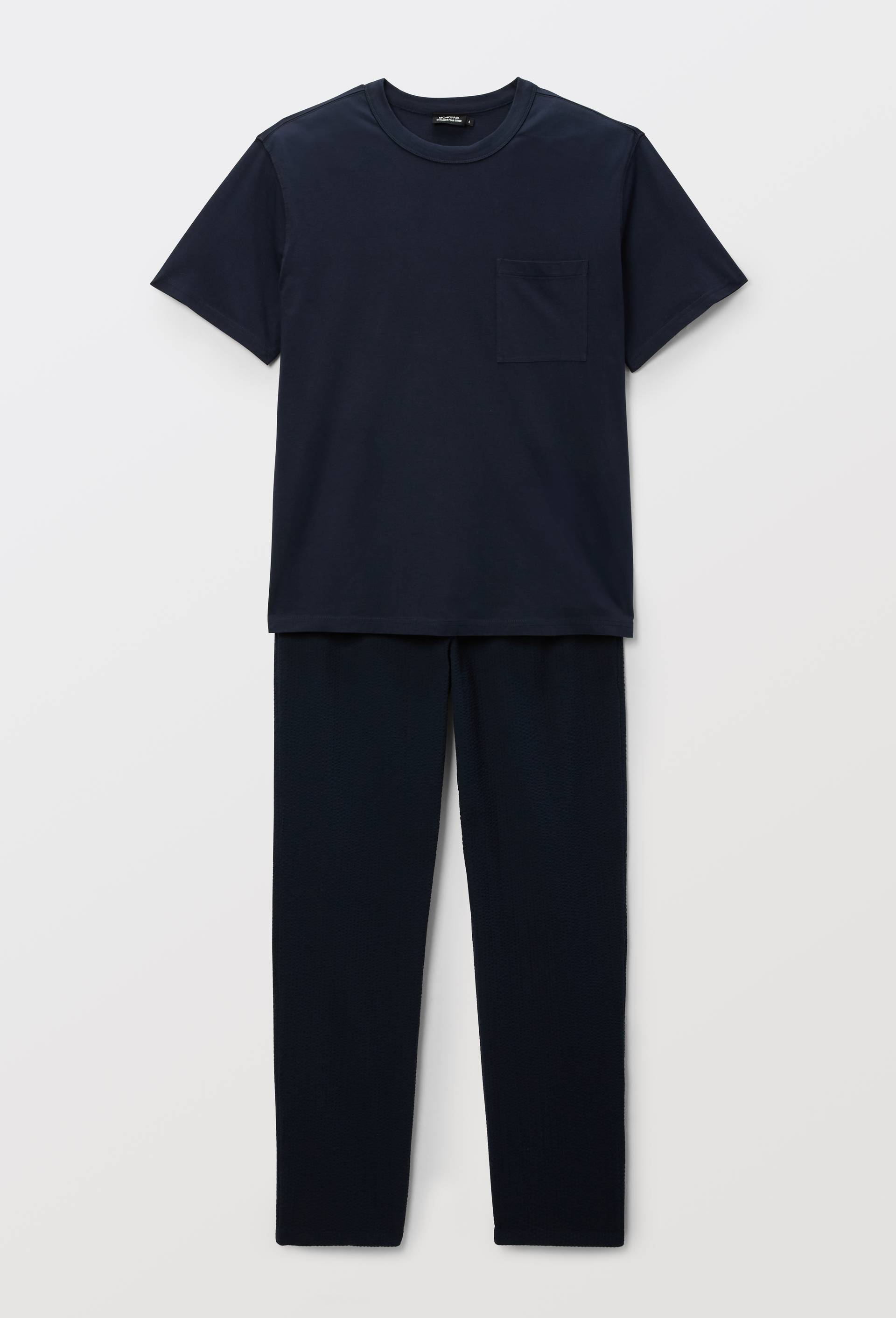 Pyjama T-shirt manches courtes et pantalon en coton BIO GOTS, Bleu fonc&eacute;, large image number 2.0