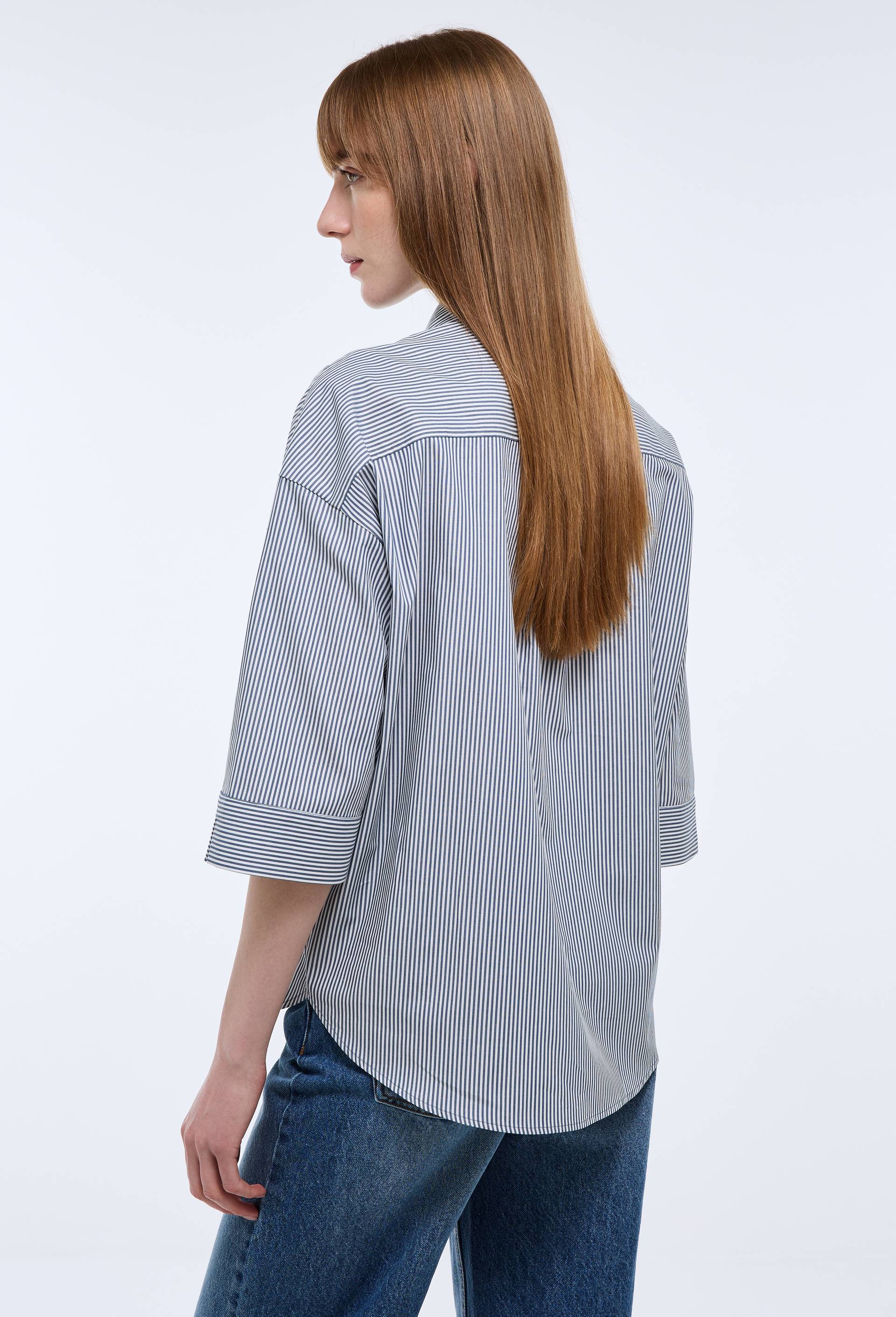 Blouse manches trois quarts ray&eacute;e en coton BIO GOTS, Bleu fonc&eacute;, large image number 1
