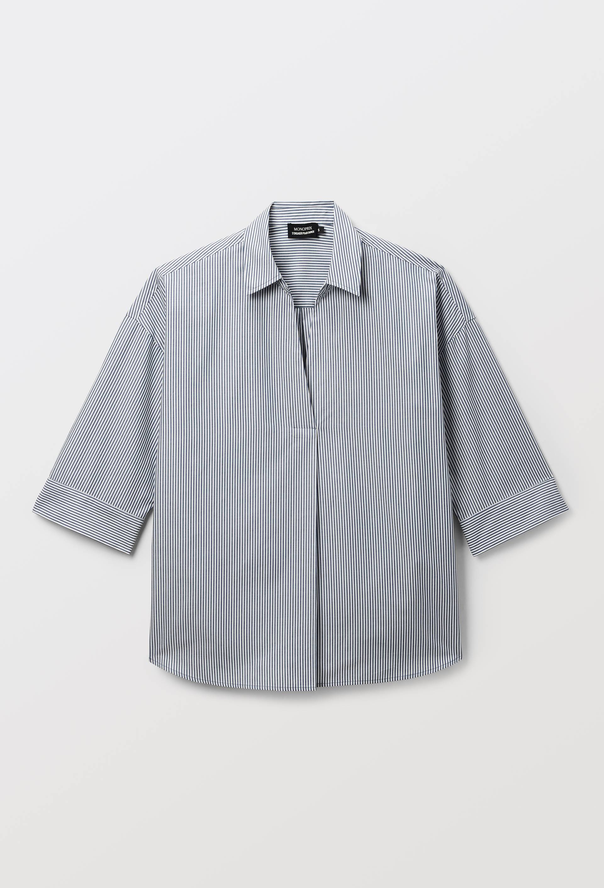 Blouse manches trois quarts ray&eacute;e en coton BIO GOTS, Bleu fonc&eacute;, large image number 2.0