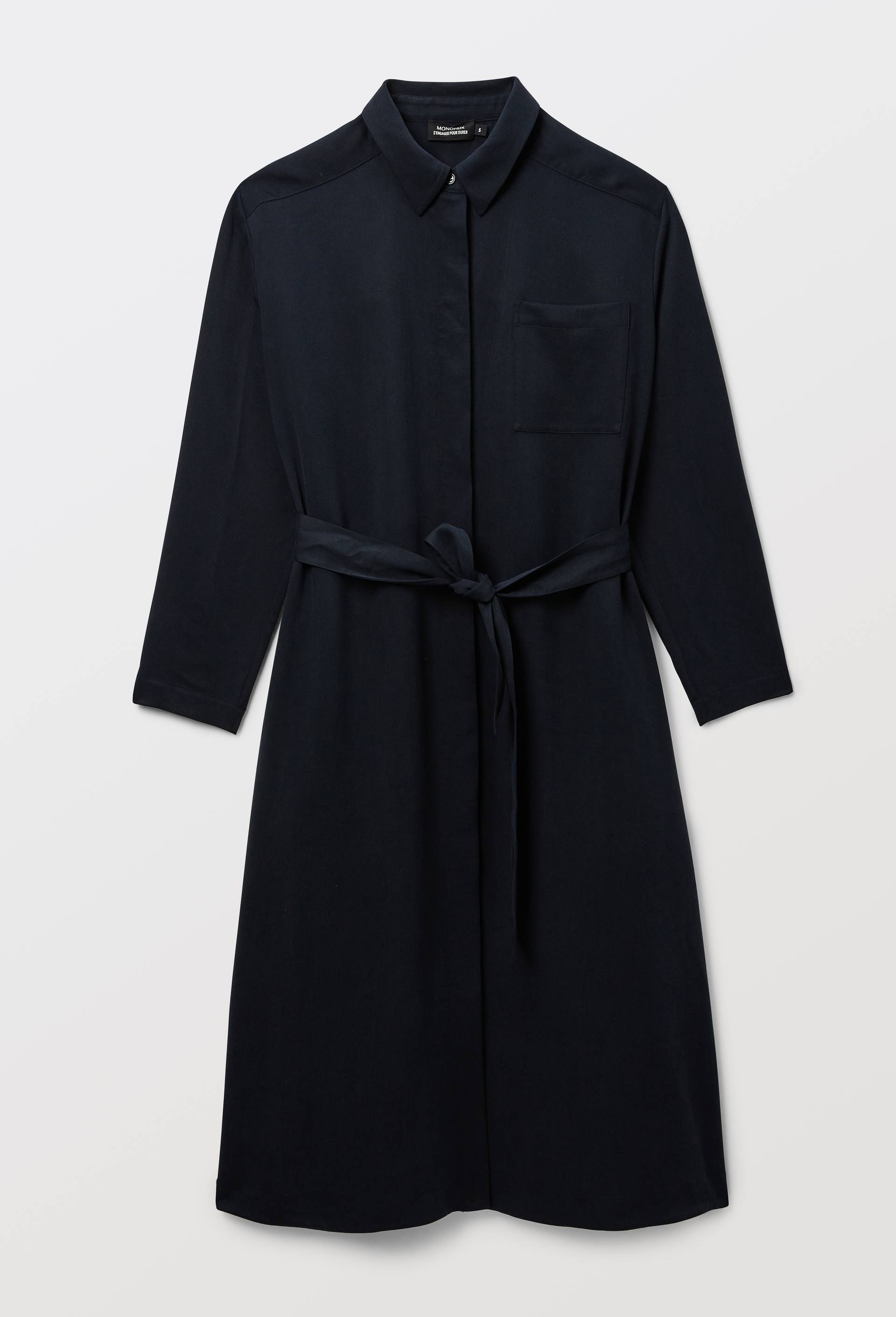 Robe midi col chemise ceintur&eacute;e, Bleu fonc&eacute;, large image number 2