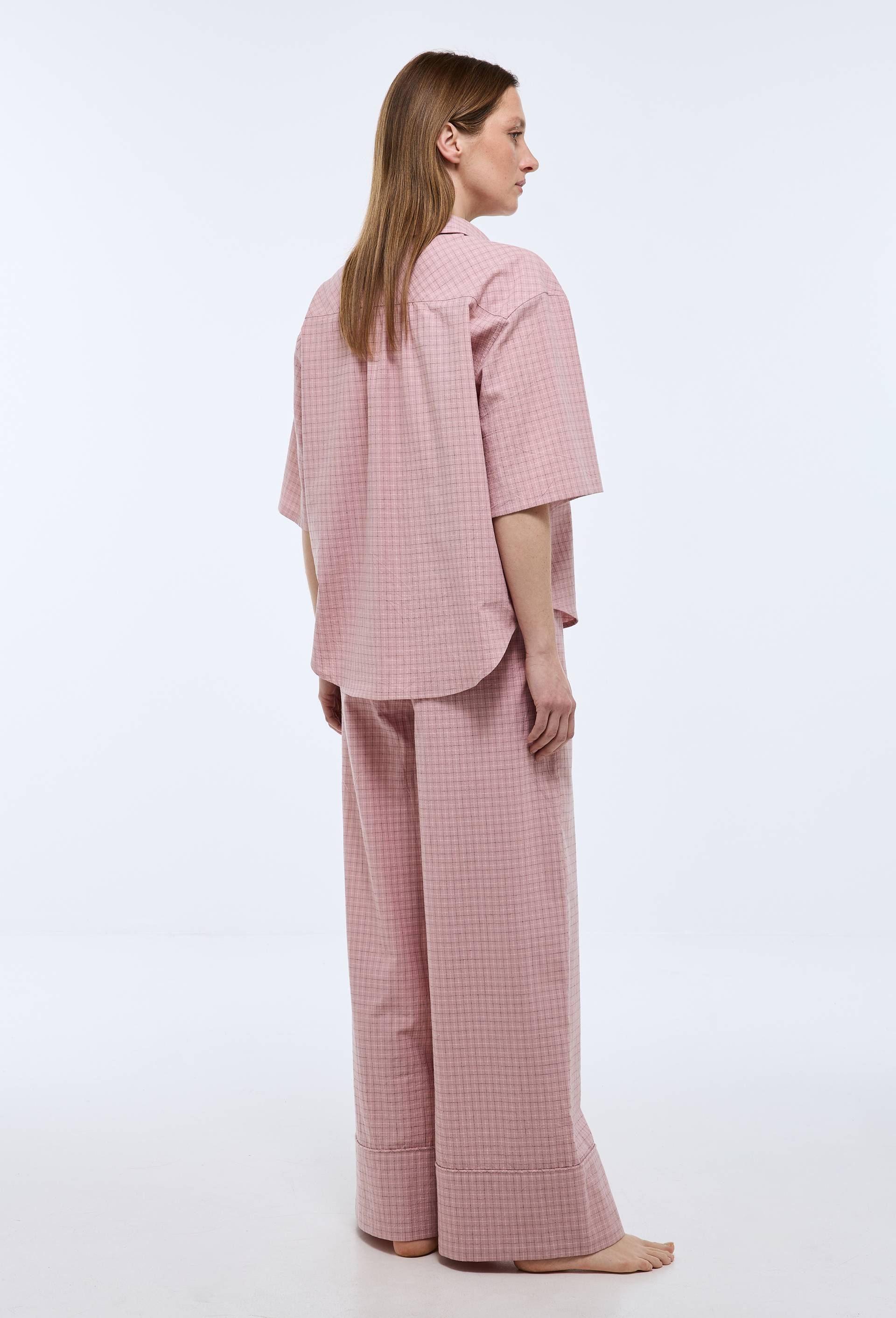 Pantalon &agrave; carreaux en coton, Rose clair, large image number 1