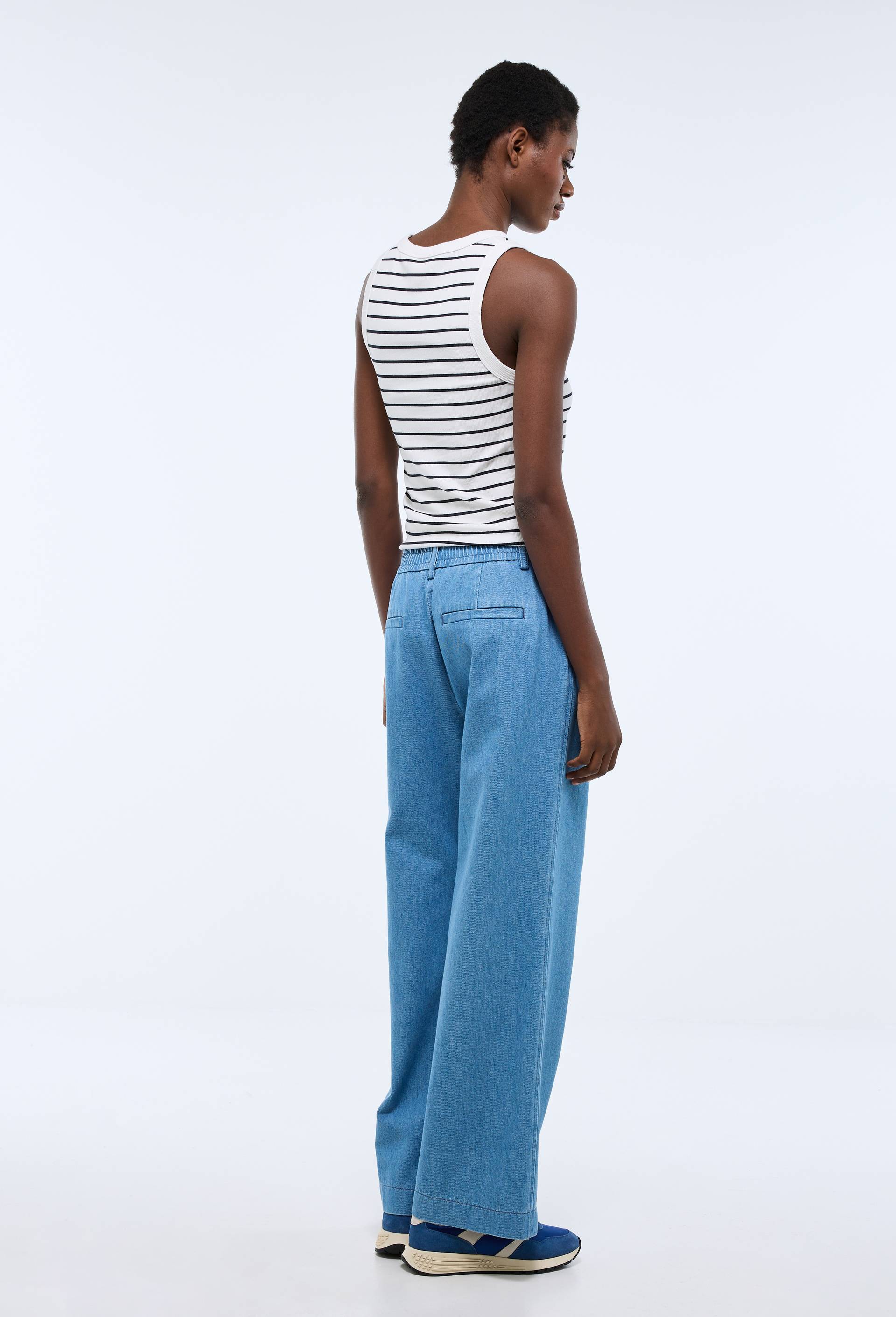 Pantalon large &agrave; pince en denim, Bleu, large image number 1