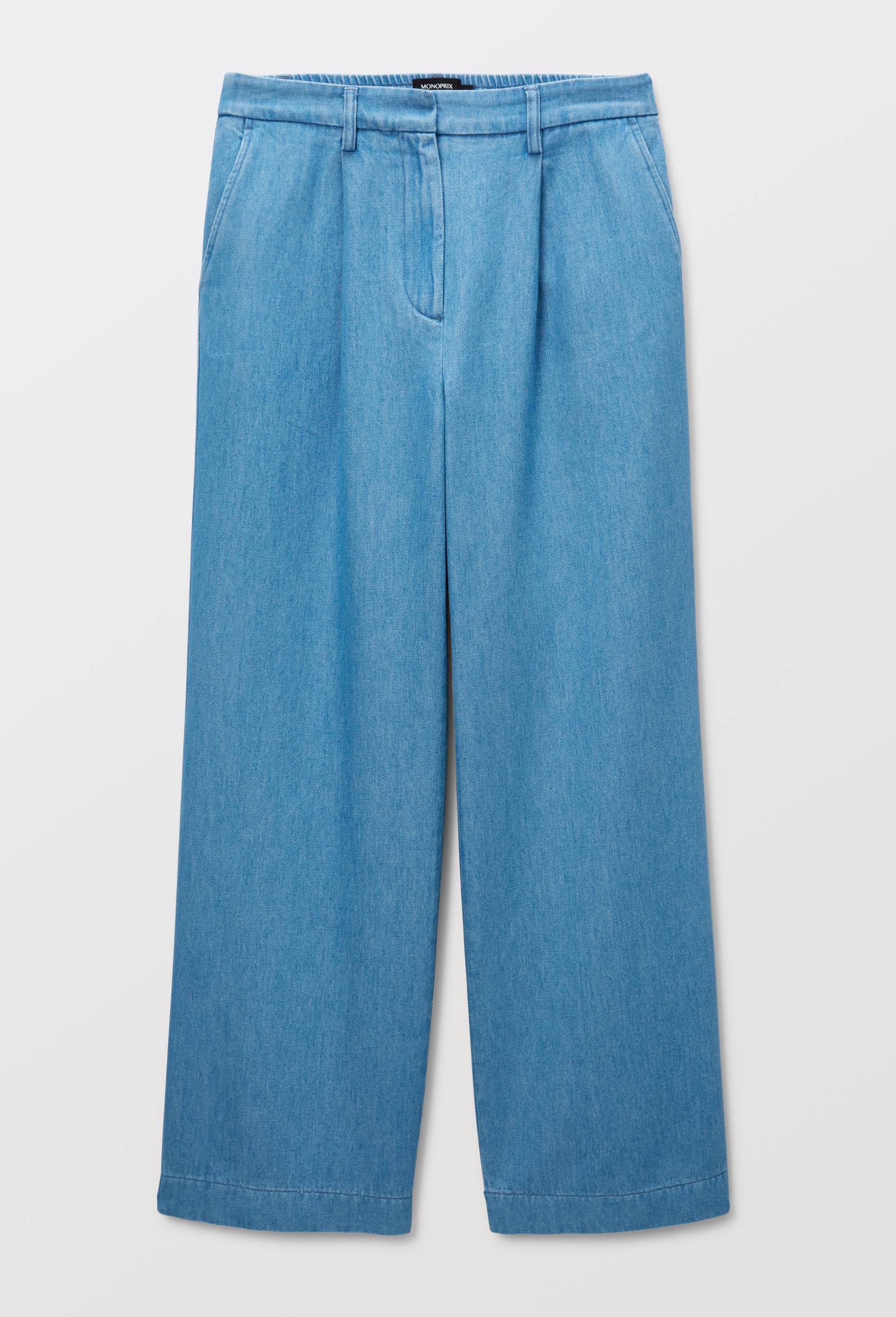 Pantalon large &agrave; pince en denim, Bleu, large image number 2.0
