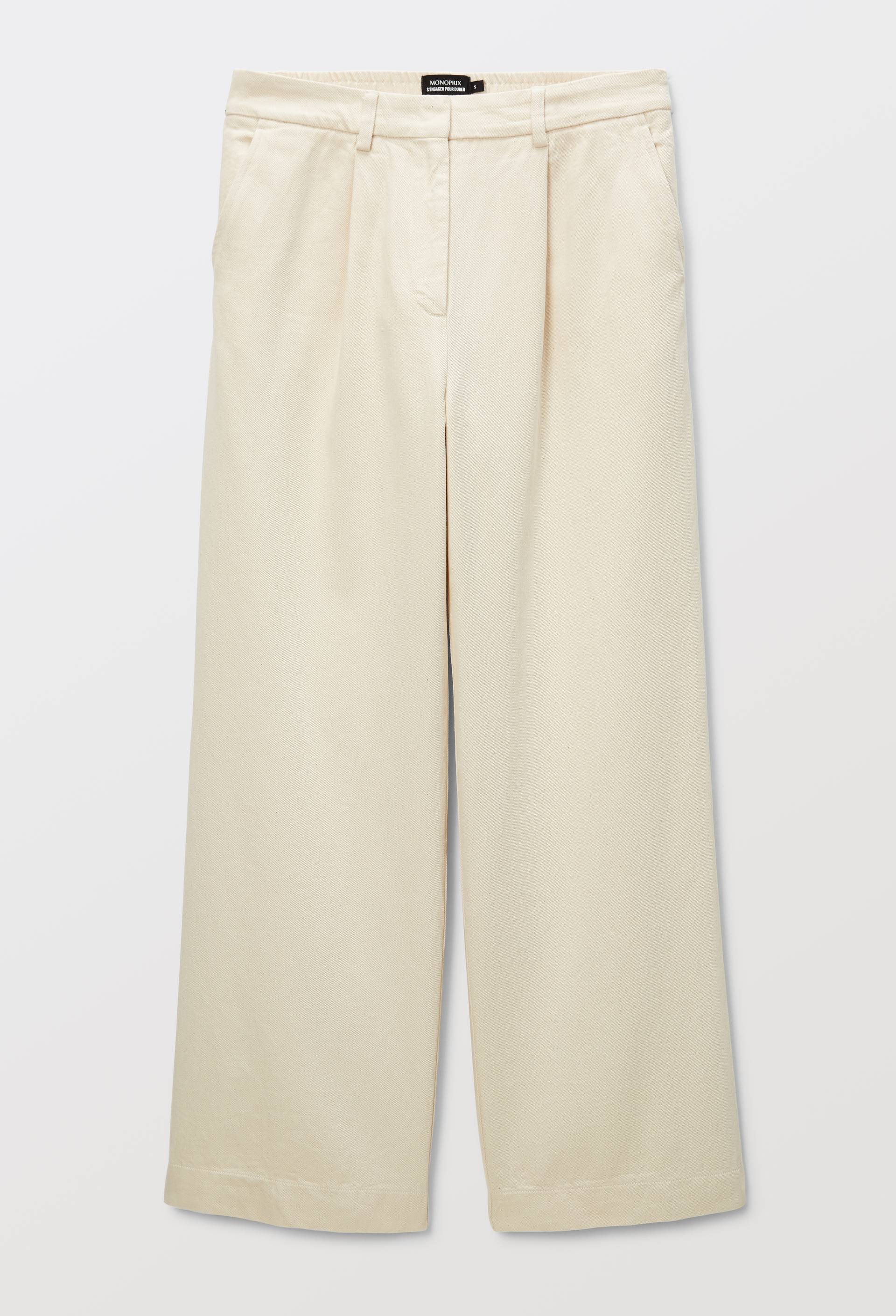 Pantalon large &agrave; pince en denim, Ecru, large image number 2.0
