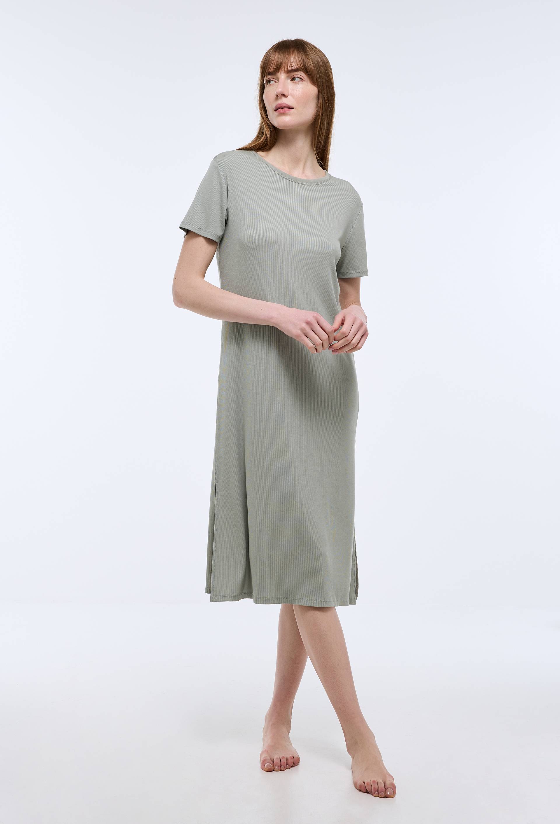 Chemise de nuit manches courtes en modal avec d&eacute;tails en mesh, Vert, large image number 0