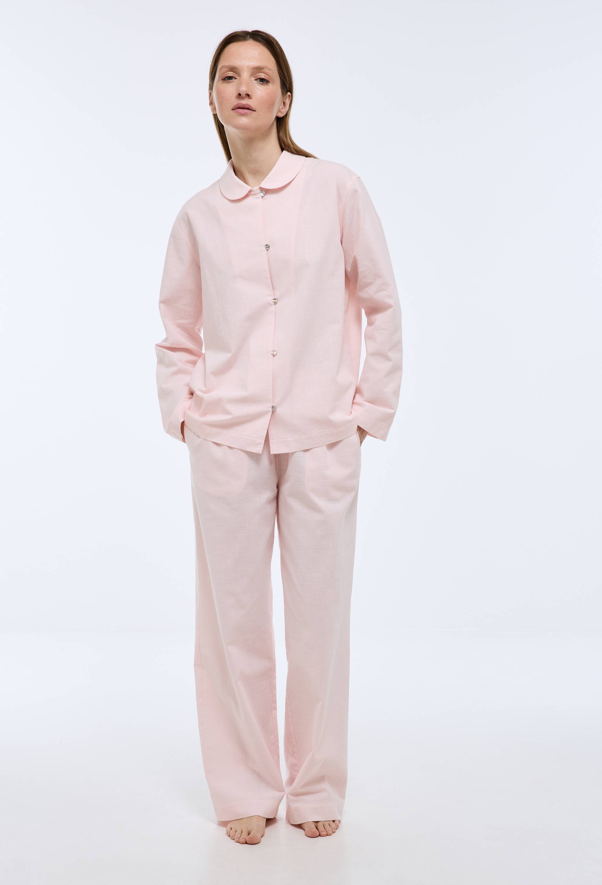 Pyjama long en coton slub, Rose clair, large image number 0