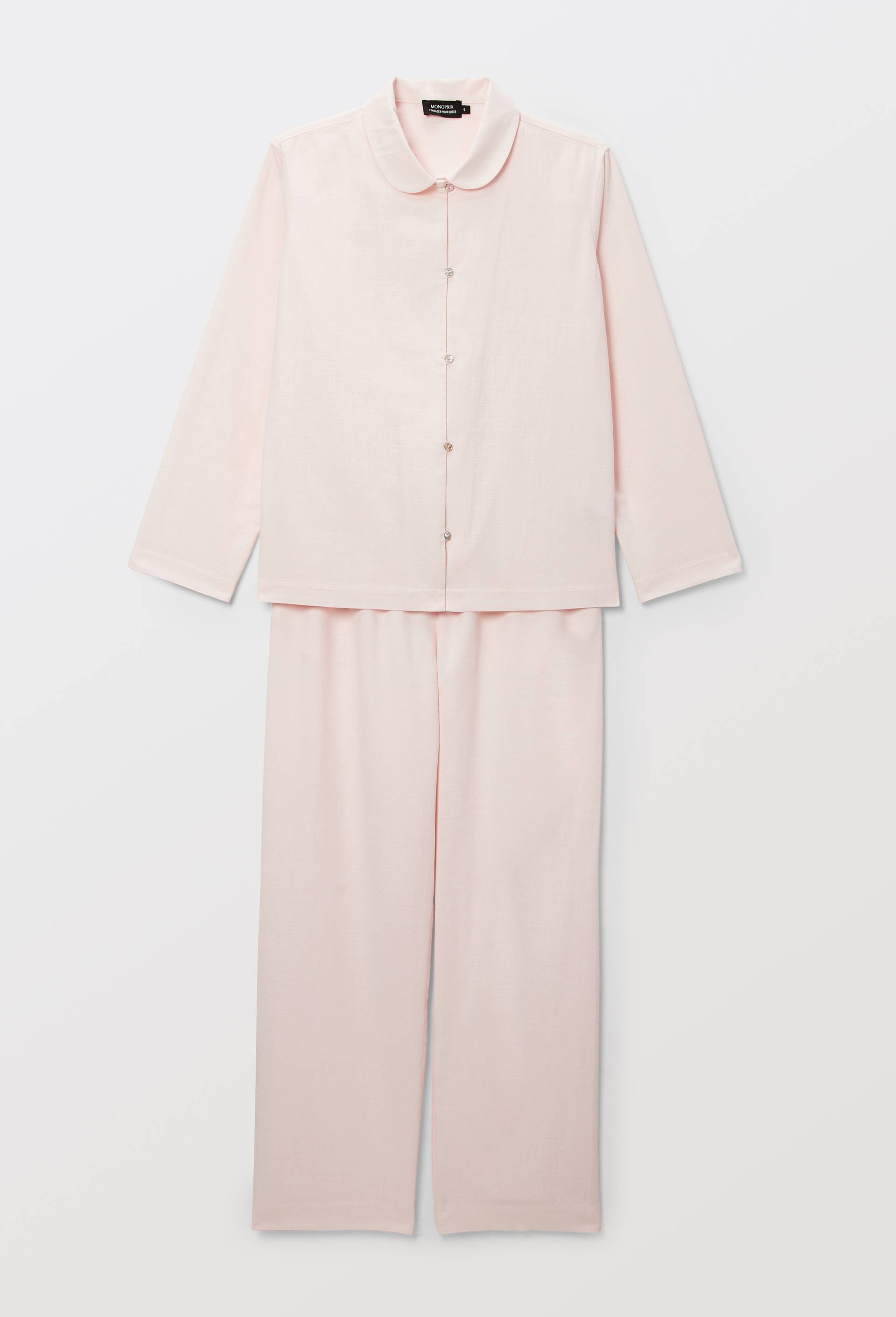 Pyjama long en coton slub, Rose clair, large image number 3
