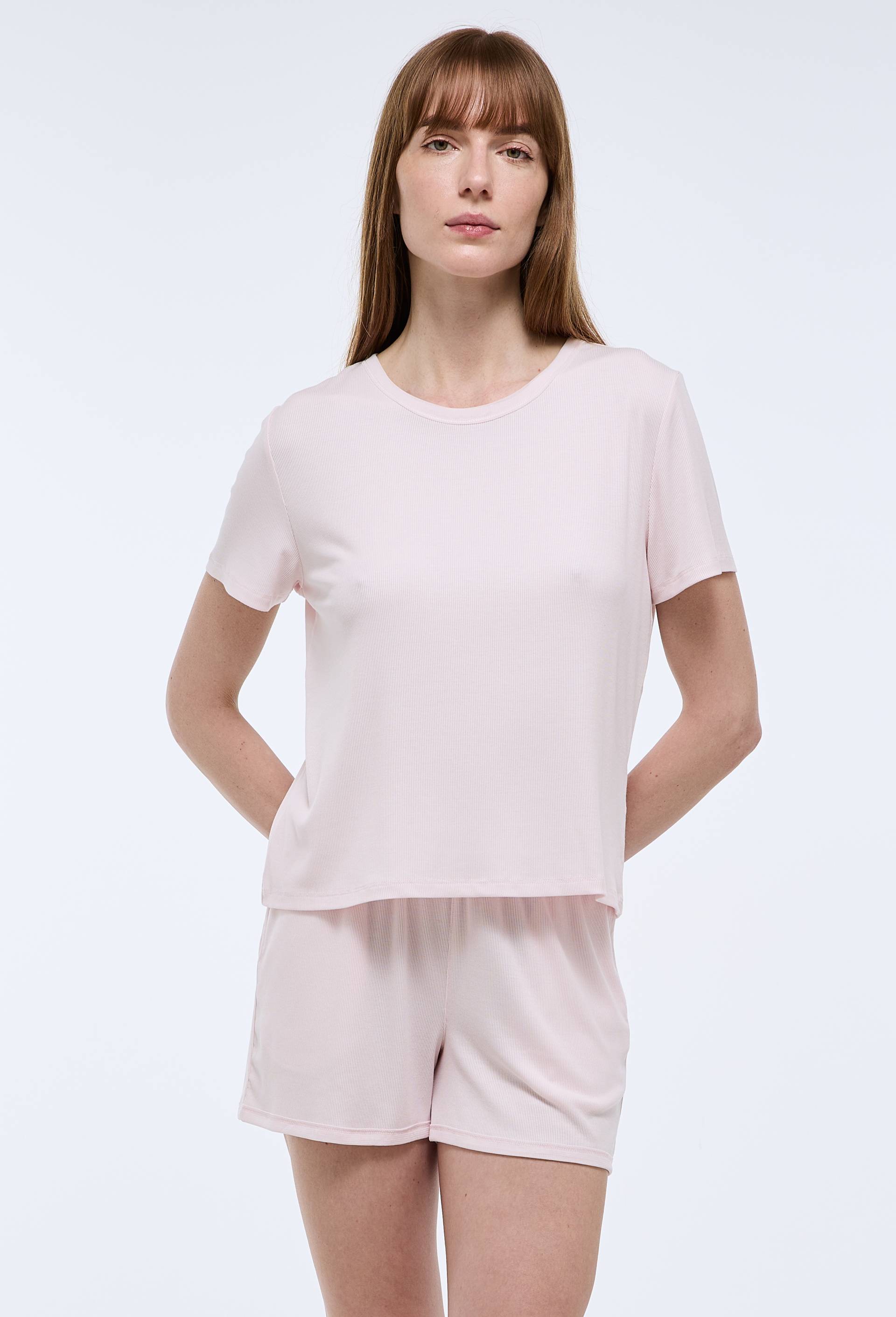 Short en modal et d&eacute;tails en mesh, Rose clair, swatch image