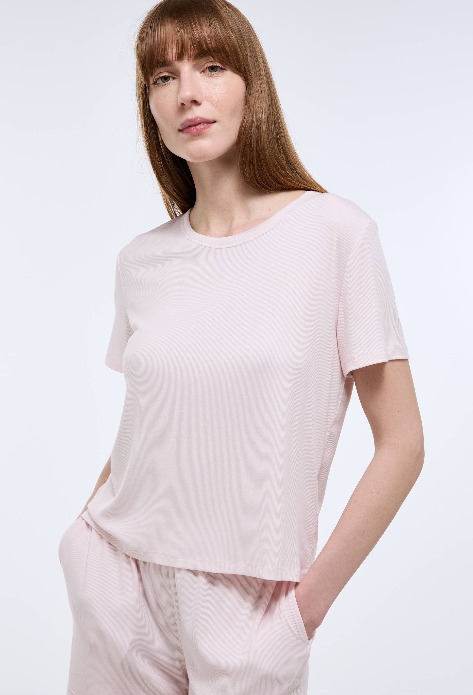 T-shirt manches courtes en modal et d&eacute;tails en mesh, Rose clair, swatch image