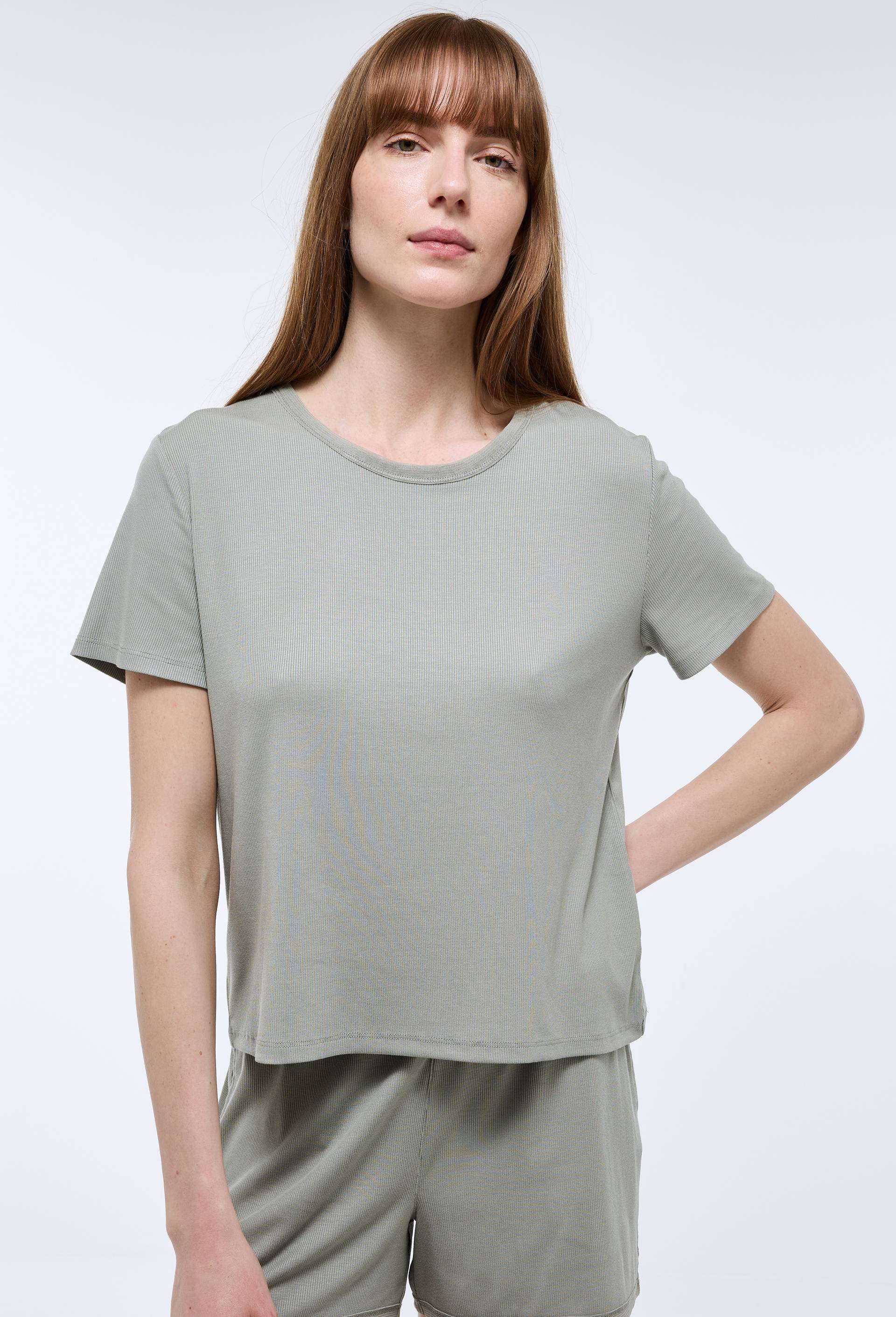 T-shirt manches courtes en modal et d&eacute;tails en mesh, Vert, large image number 0