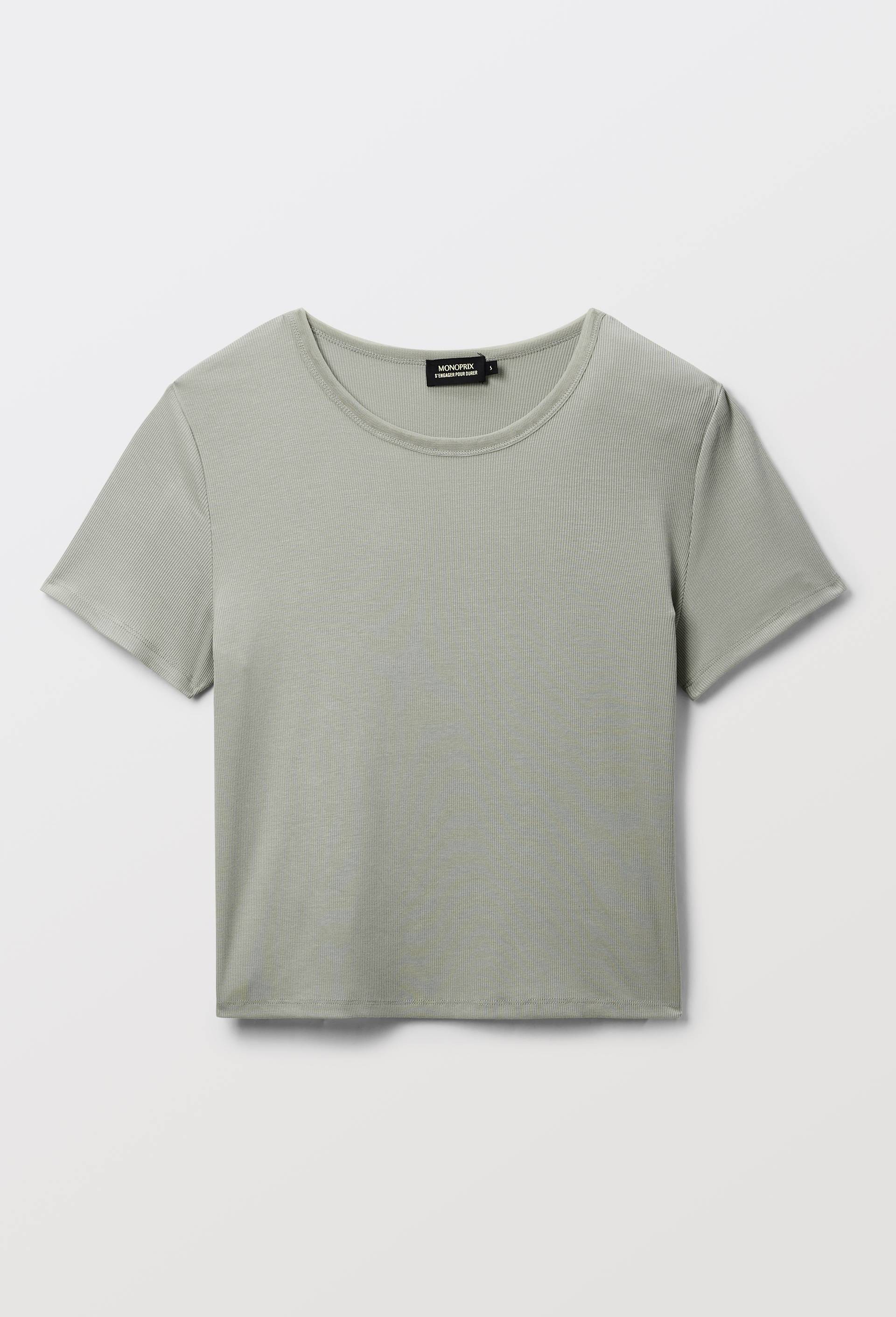 T-shirt manches courtes en modal et d&eacute;tails en mesh, Vert, large image number 2.0