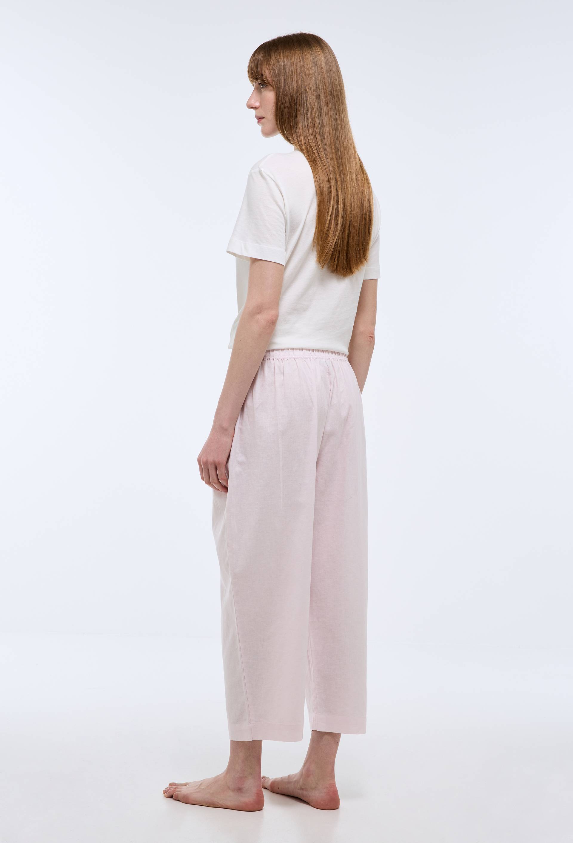 Pantalon uni en lin et coton, Rose clair, large image number 1