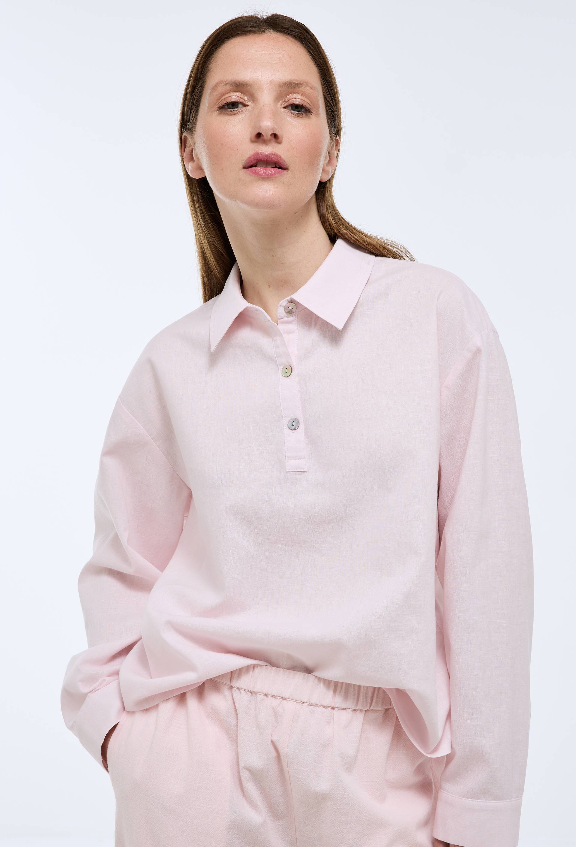 Chemise unie en lin et coton, Rose clair, large image number 0