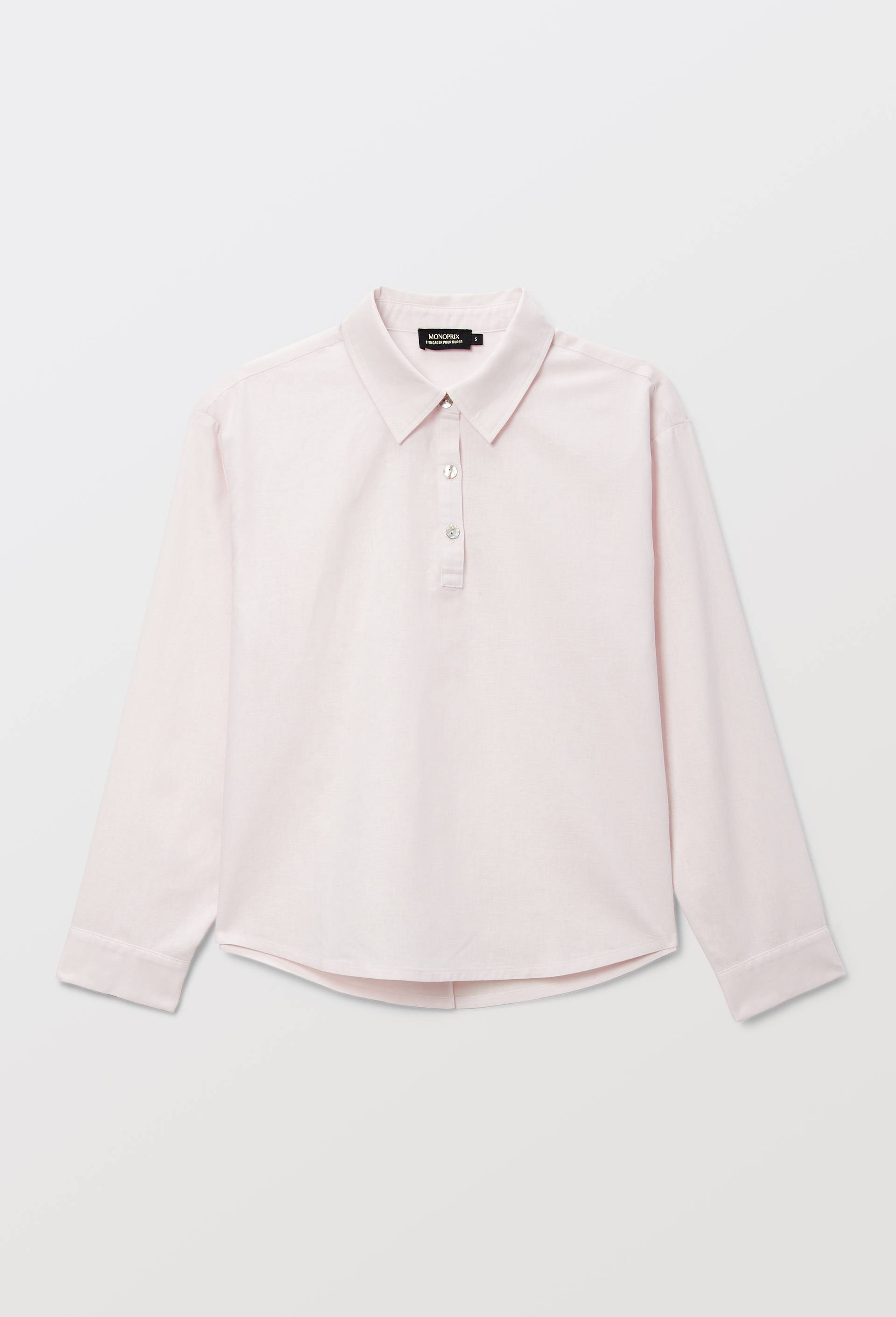 Chemise unie en lin et coton, Rose clair, large image number 2.0
