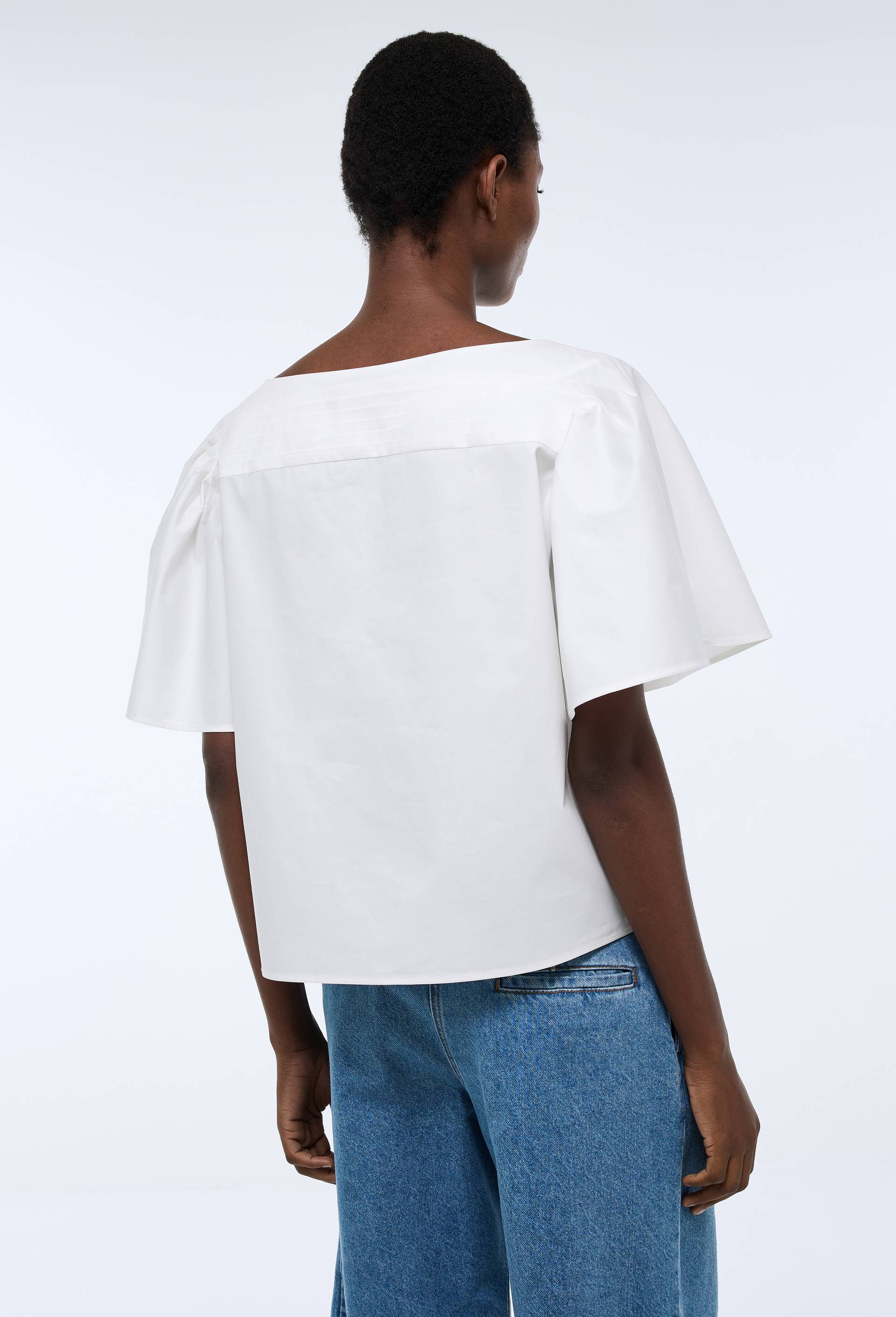 Blouse manches courtes unie en coton, Blanc, large image number 1