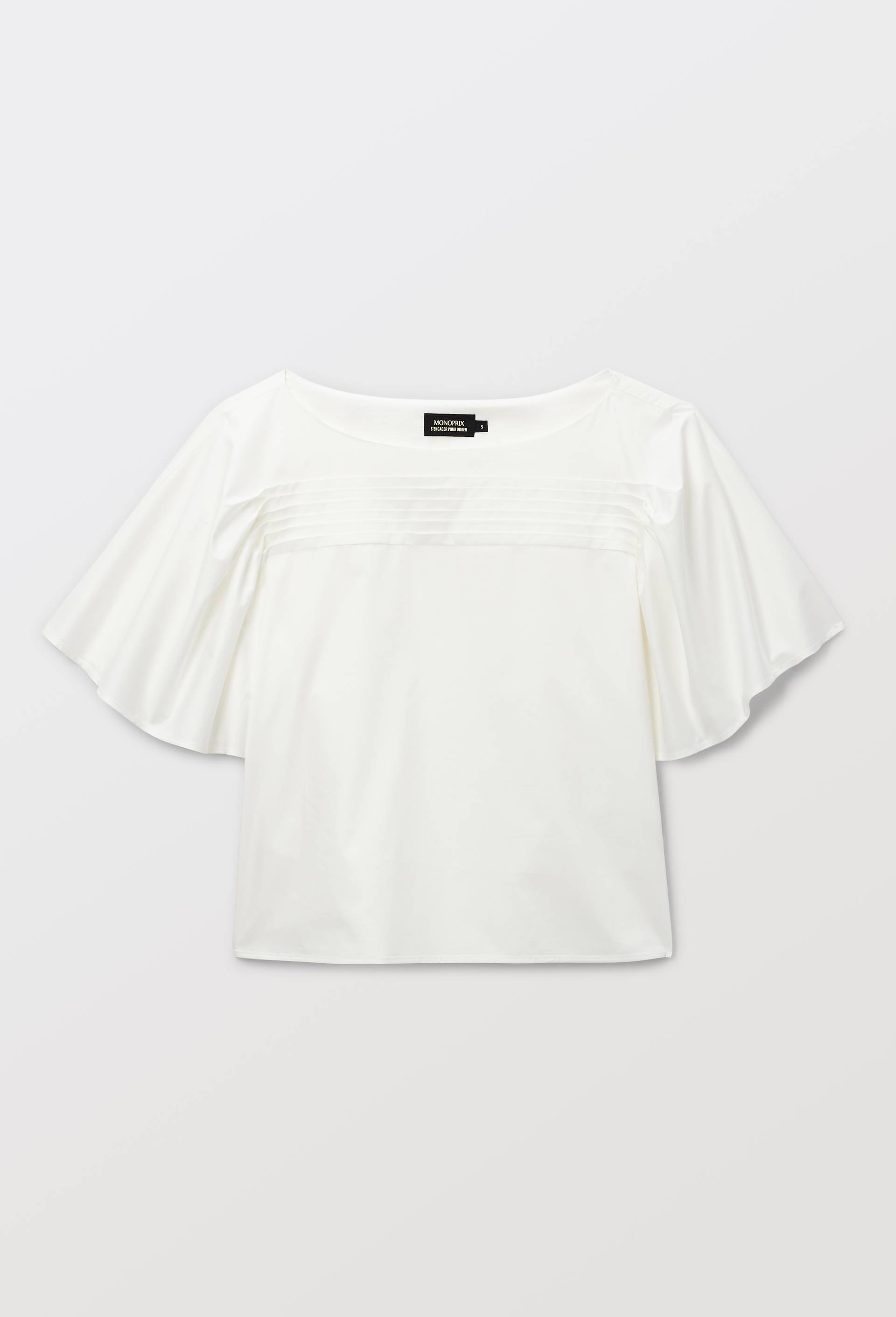 Blouse manches courtes unie en coton, Blanc, large image number 2