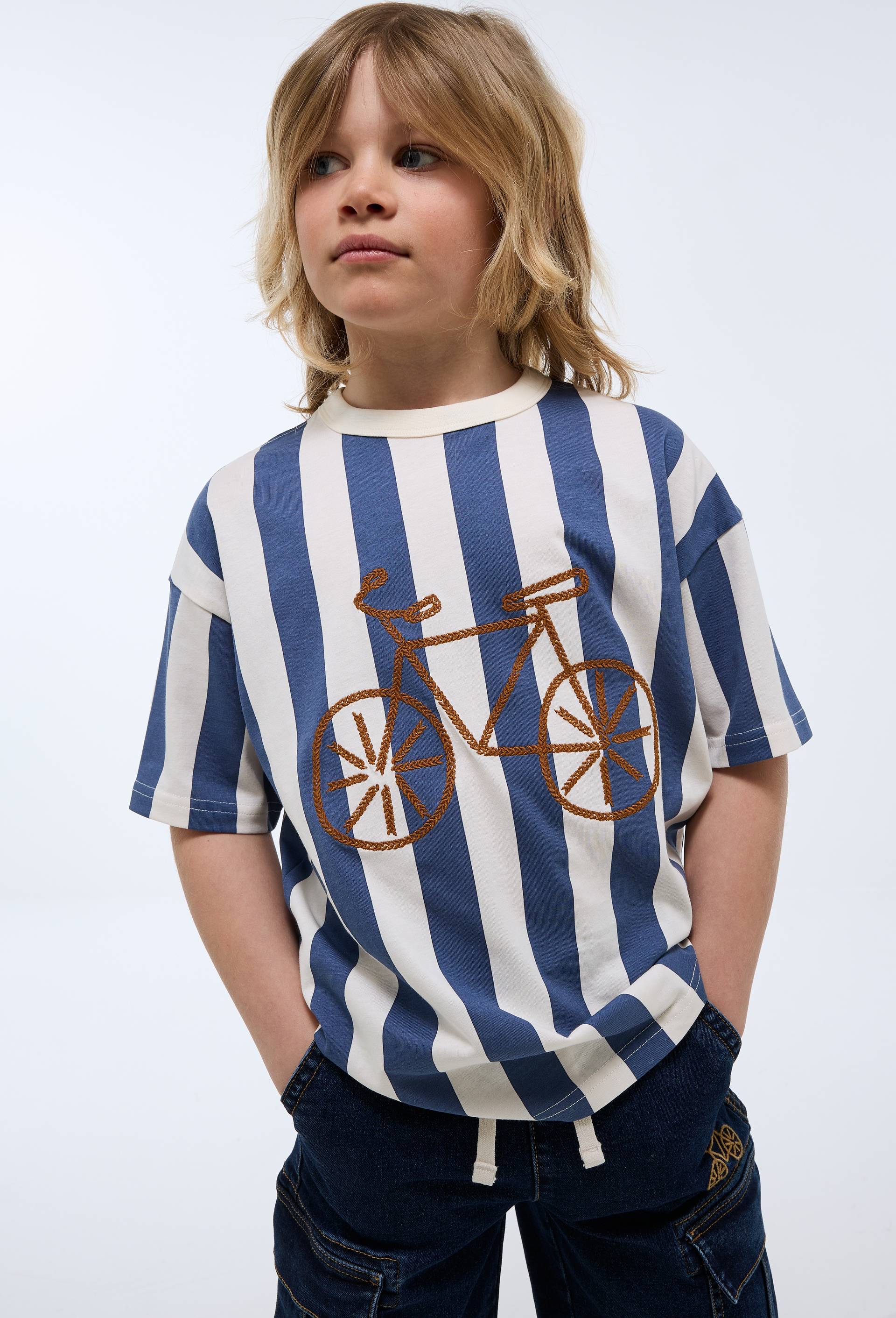 T-shirt manches courtes imprim&eacute; en coton BIO GOTS, Bleu, large image number 0.0