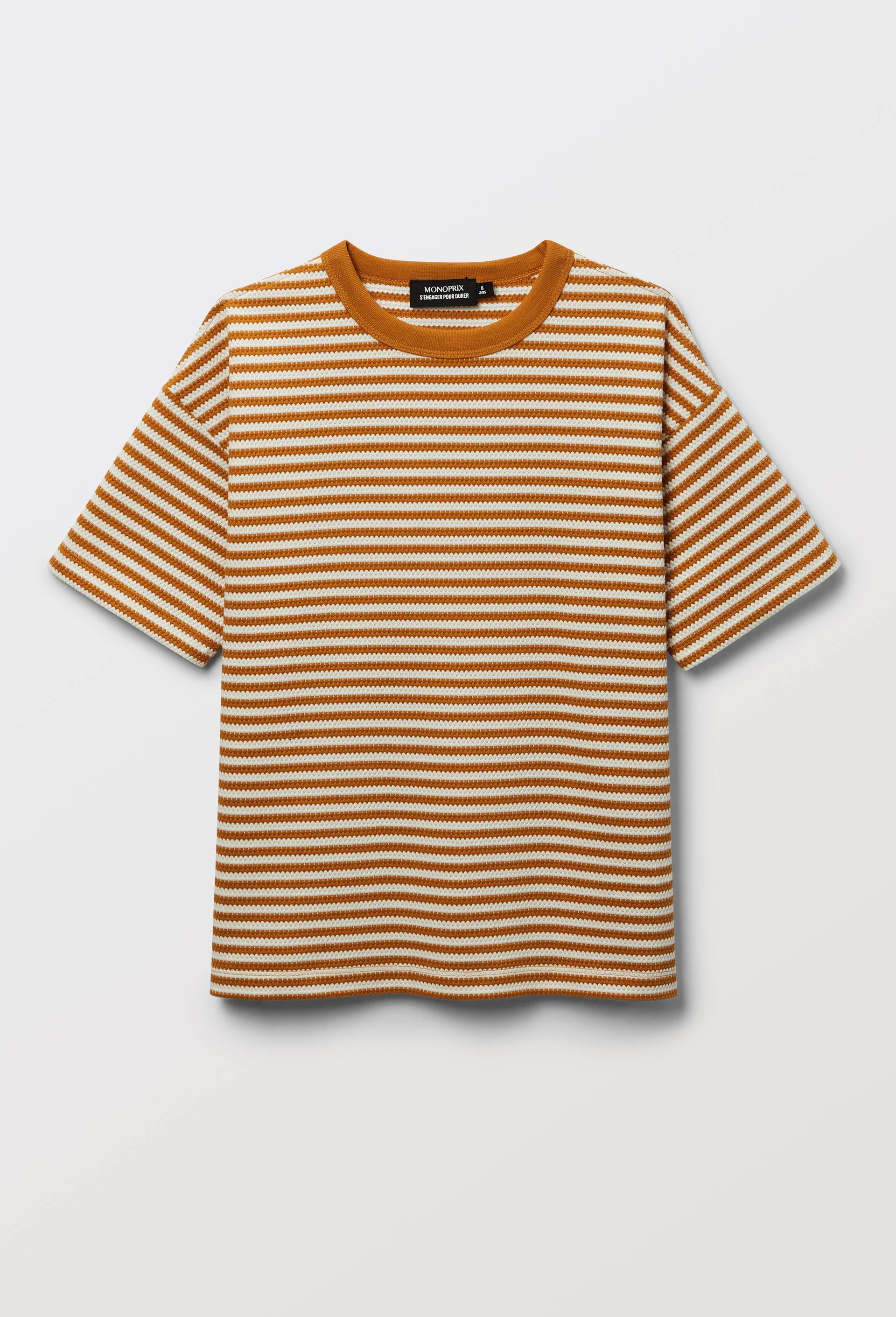 T-shirt manches courtes ray&eacute; en coton BIO GOTS, Brun clair, large image number 2
