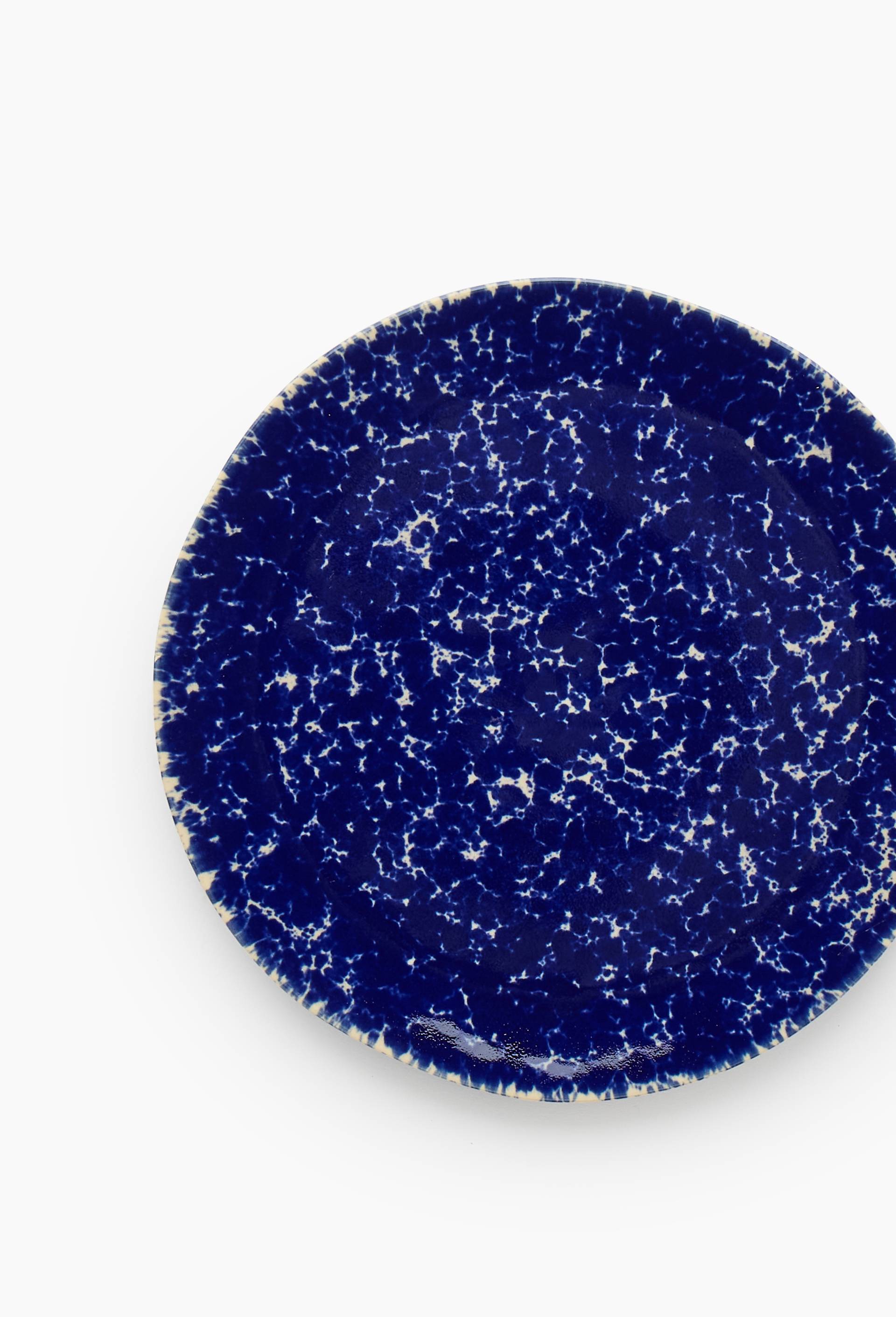 Assiette dessert &agrave; effet mouchet&eacute; bleu, 20 cm, en c&eacute;ramique - ATELIER DENIM, Bleu fonc&eacute;, large image number 1