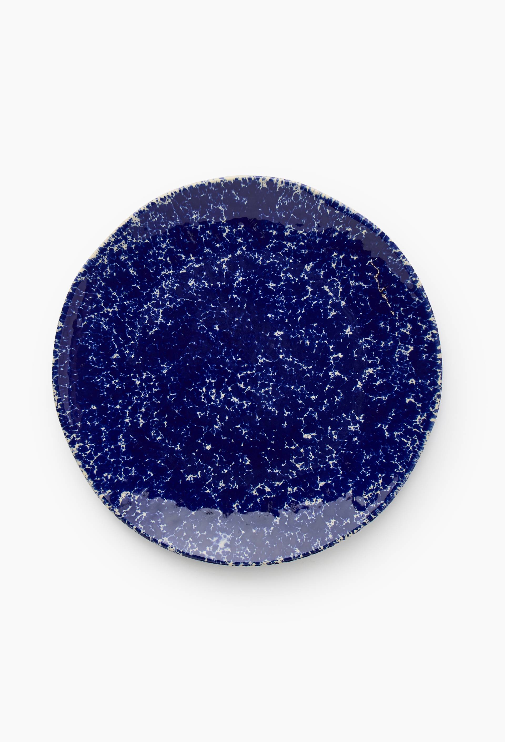 Plat &agrave; effet mouchet&eacute; bleu, 35 cm, en c&eacute;ramique - ATELIER DENIM, Bleu fonc&eacute;, large image number 0.0