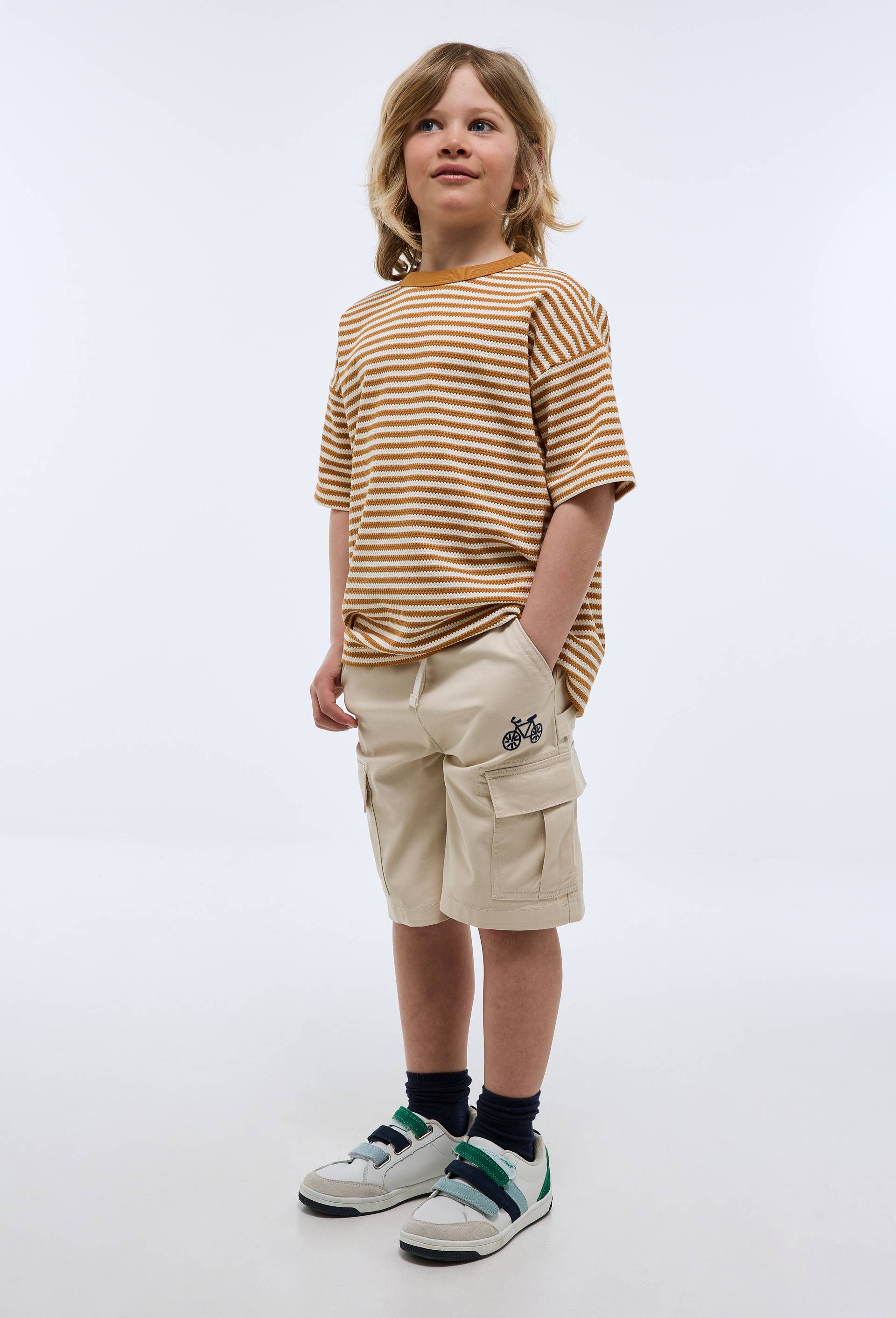 Bermuda cargo &eacute;lastiqu&eacute; uni en coton, Beige, large image number 1