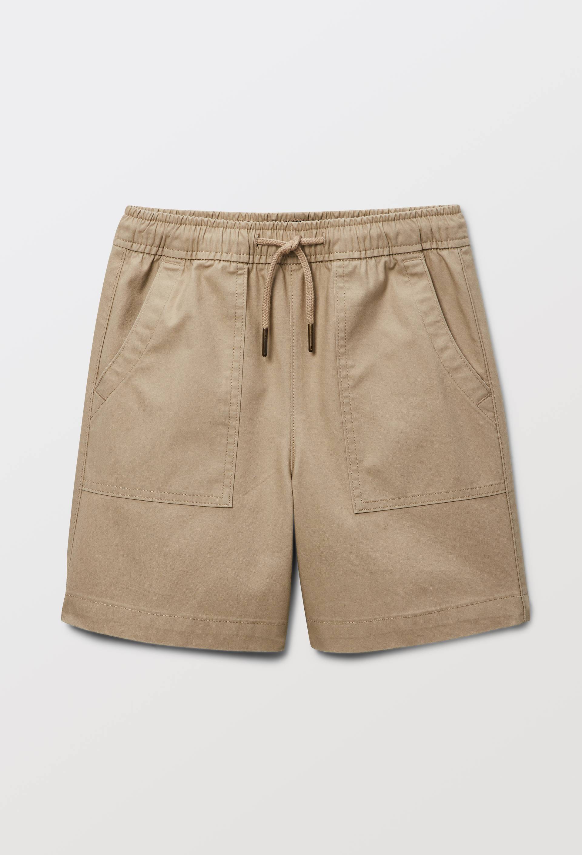 Bermuda &eacute;lastiqu&eacute; uni avec cordon en coton BIO GOTS, Beige, large image number 1.0