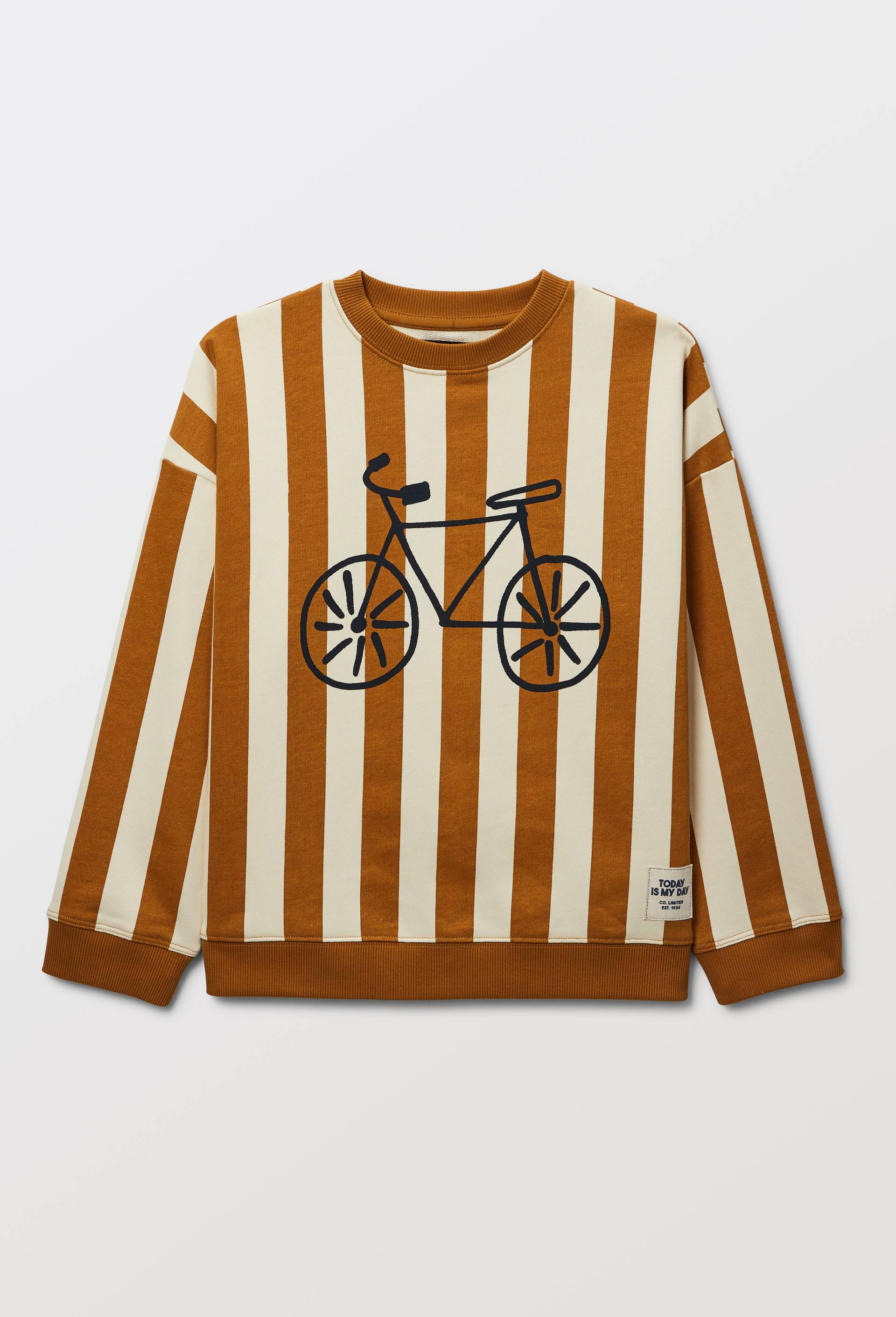 Sweat col rond imprim&eacute; en coton BIO GOTS, Brun clair, large image number 1.0