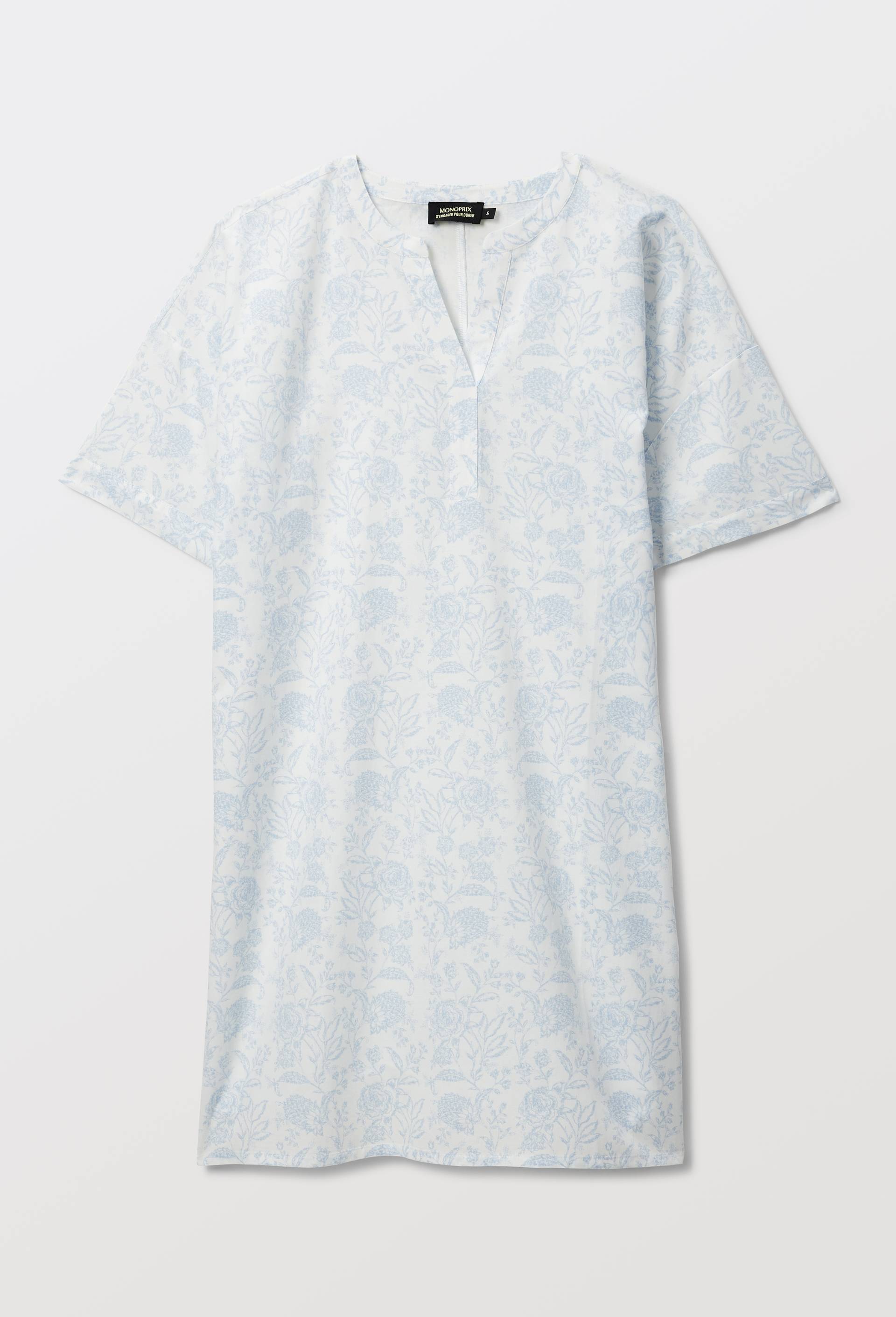 Chemise de nuit manches courtes imprim&eacute;e en viscose et coton, Bleu clair, large image number 2