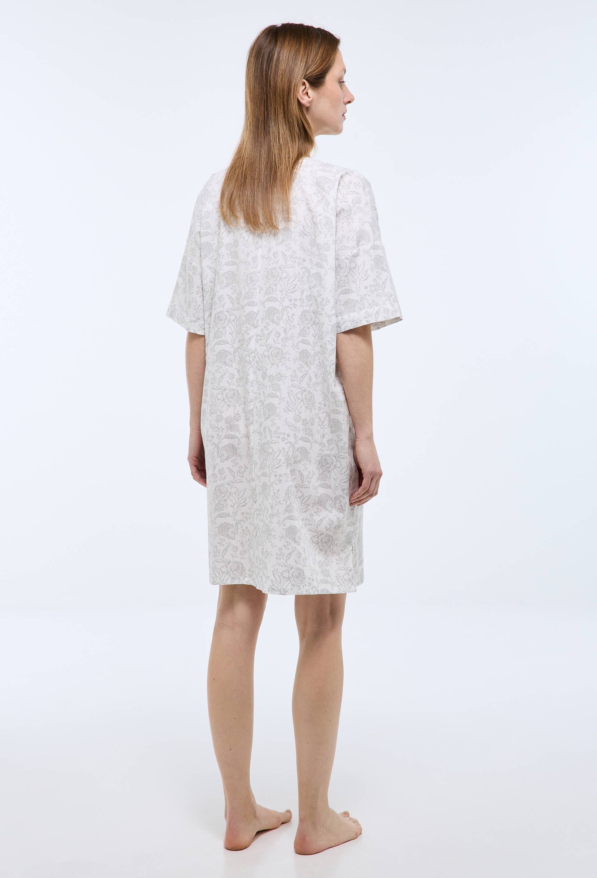 Chemise de nuit manches courtes imprim&eacute;e en viscose et coton, Gris, large image number 1
