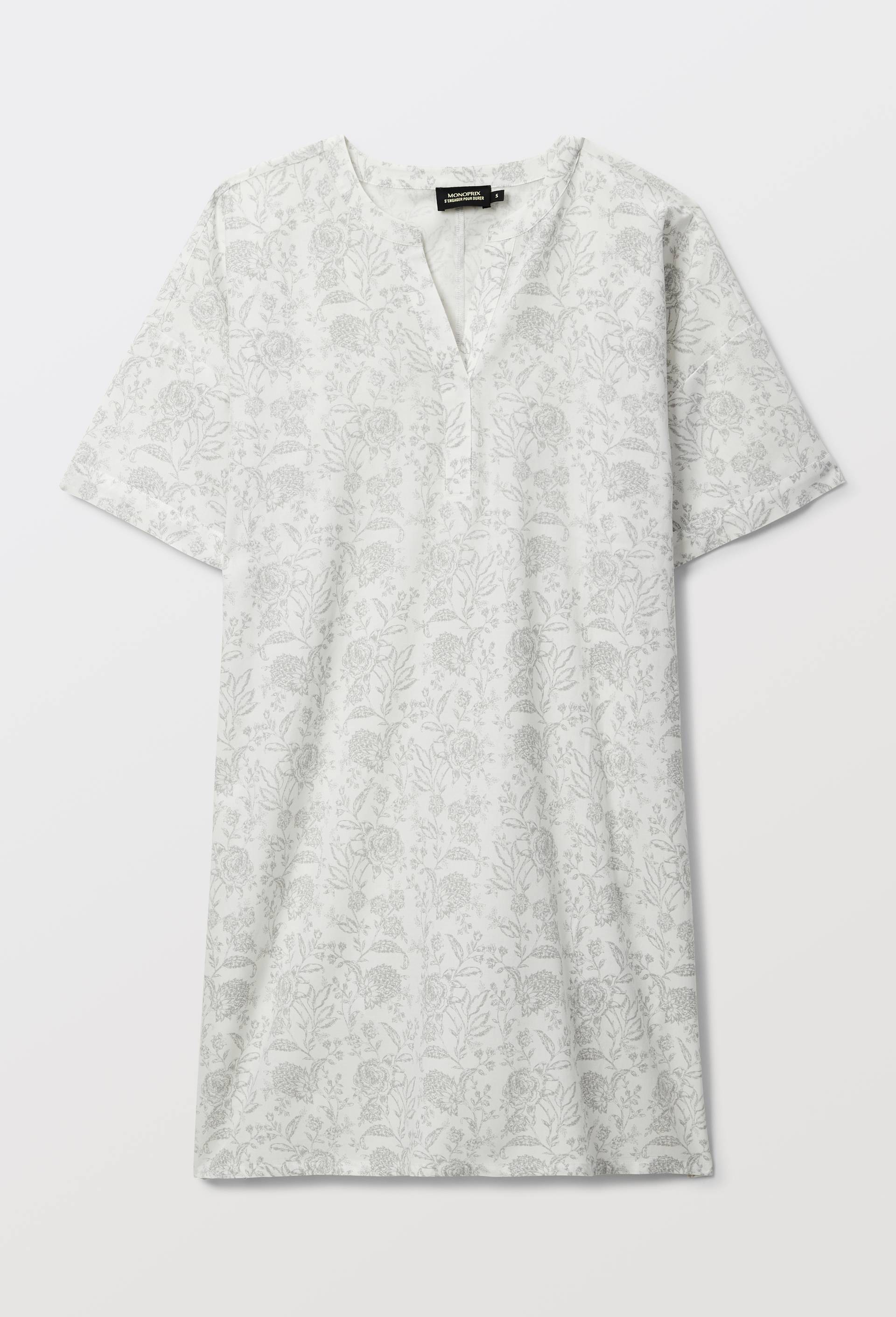 Chemise de nuit manches courtes imprim&eacute;e en viscose et coton, Gris, large image number 2