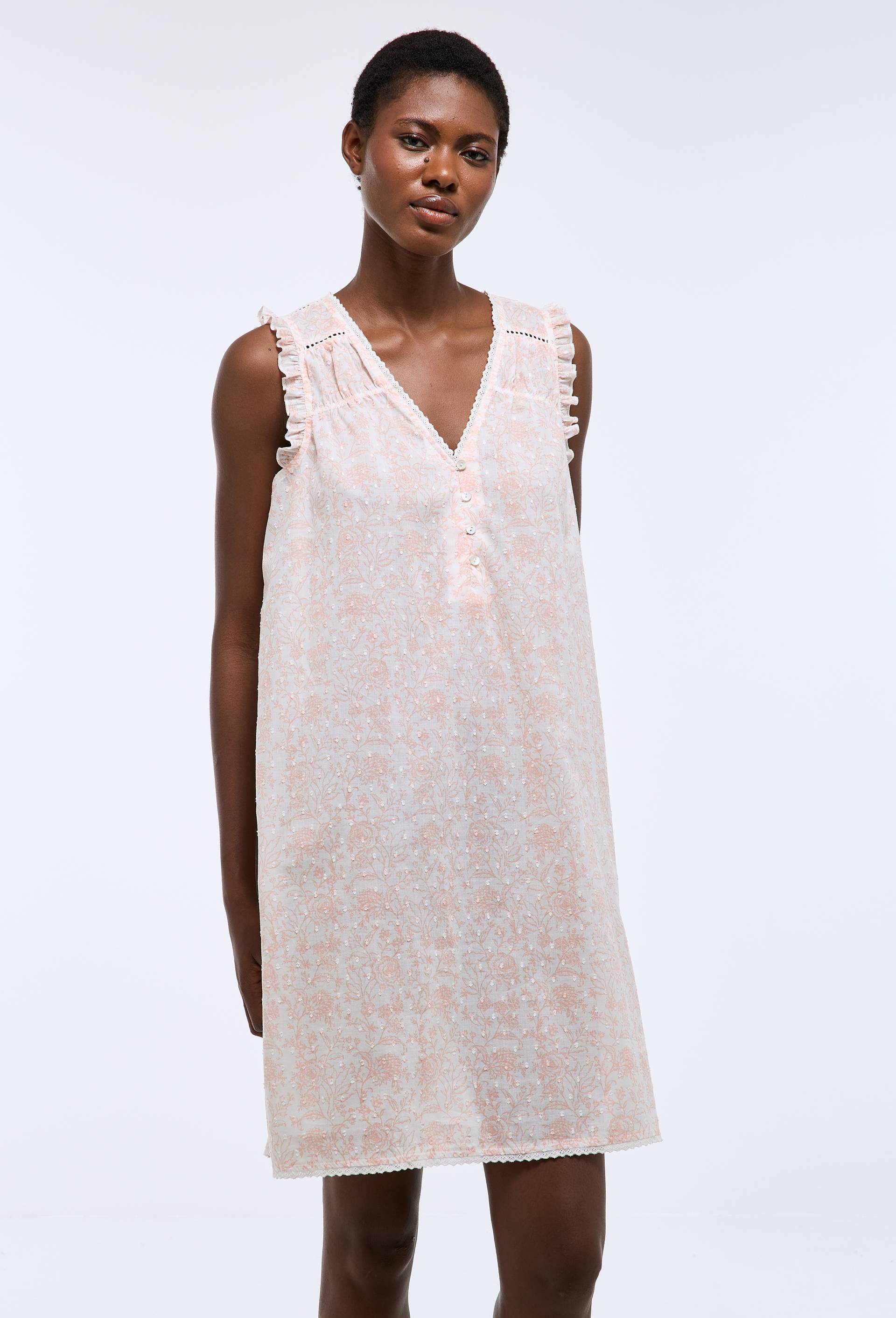 Chemise de nuit imprim&eacute;e en plumetis de coton BIO GOTS, Rose, large image number 0