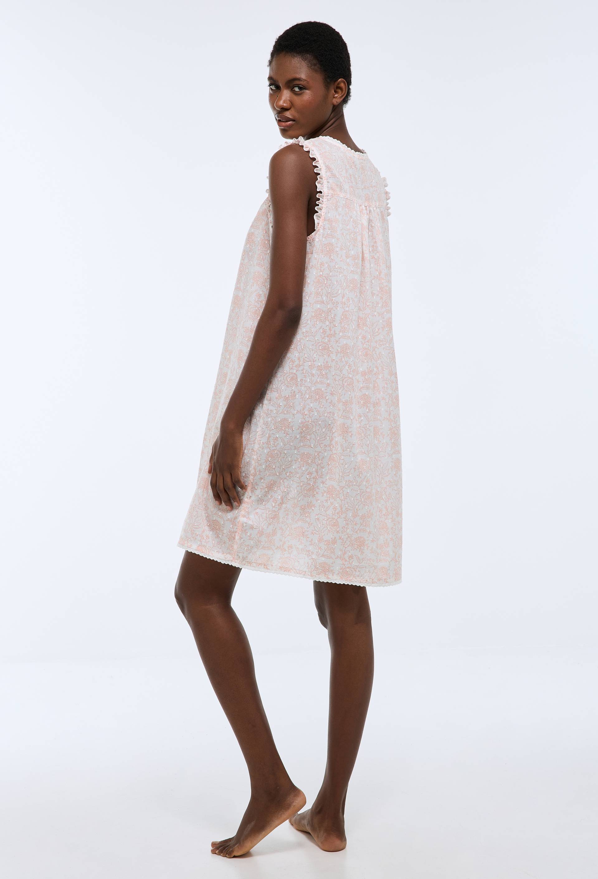 Chemise de nuit imprim&eacute;e en plumetis de coton BIO GOTS, Rose, large image number 1.0