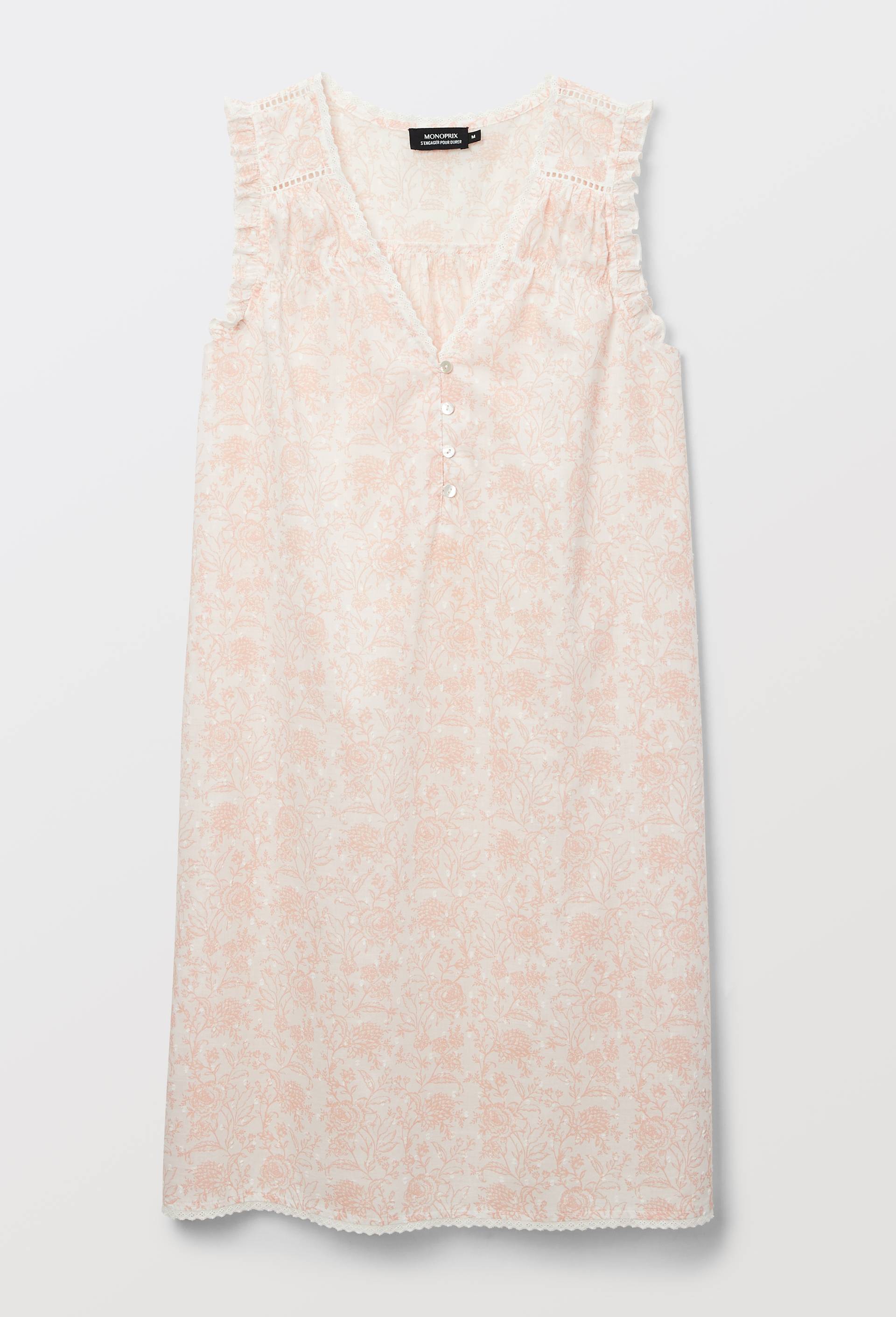 Chemise de nuit imprim&eacute;e en plumetis de coton BIO GOTS, Rose, large image number 2.0