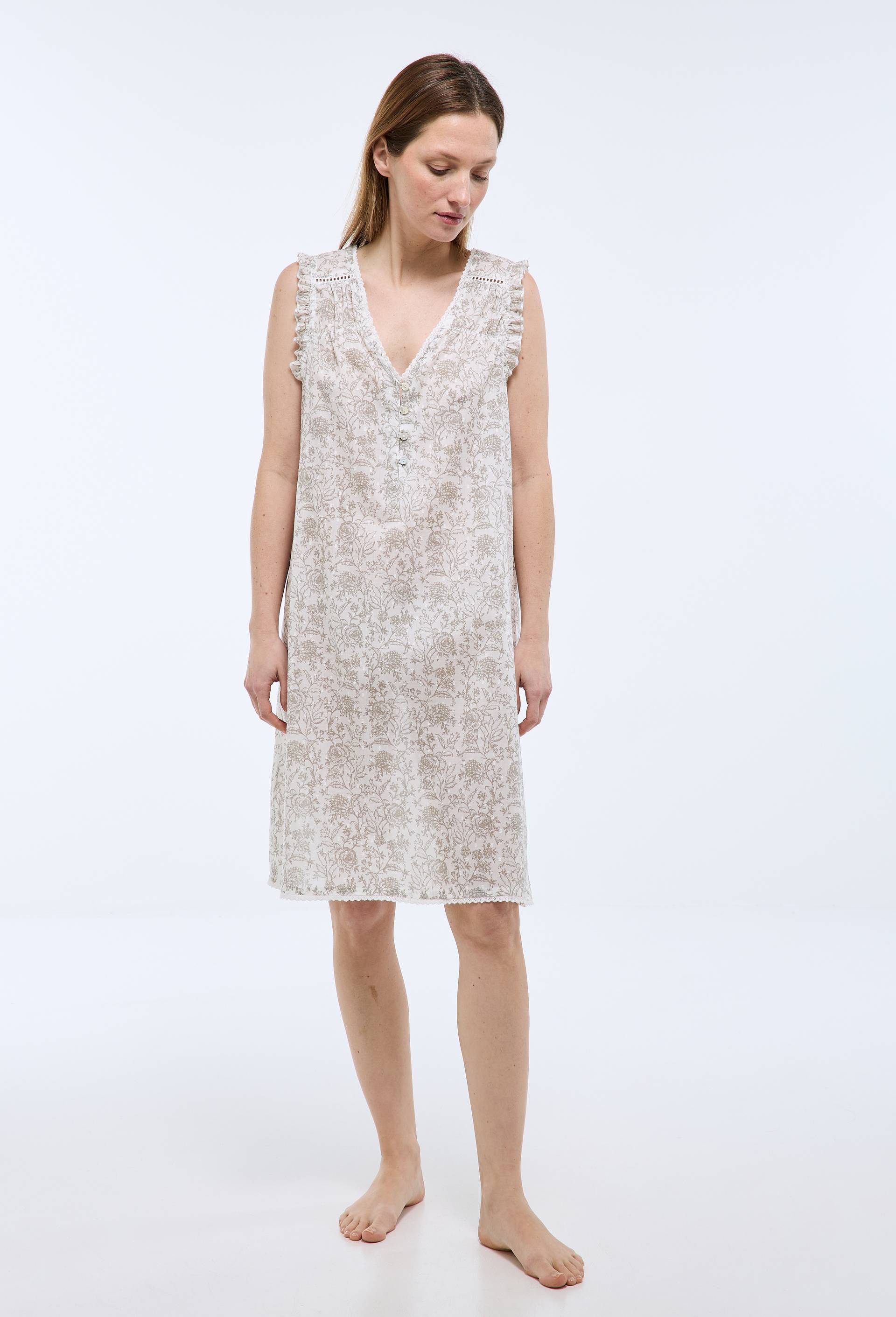 Chemise de nuit imprim&eacute;e en plumetis de coton BIO GOTS, Gris, swatch image