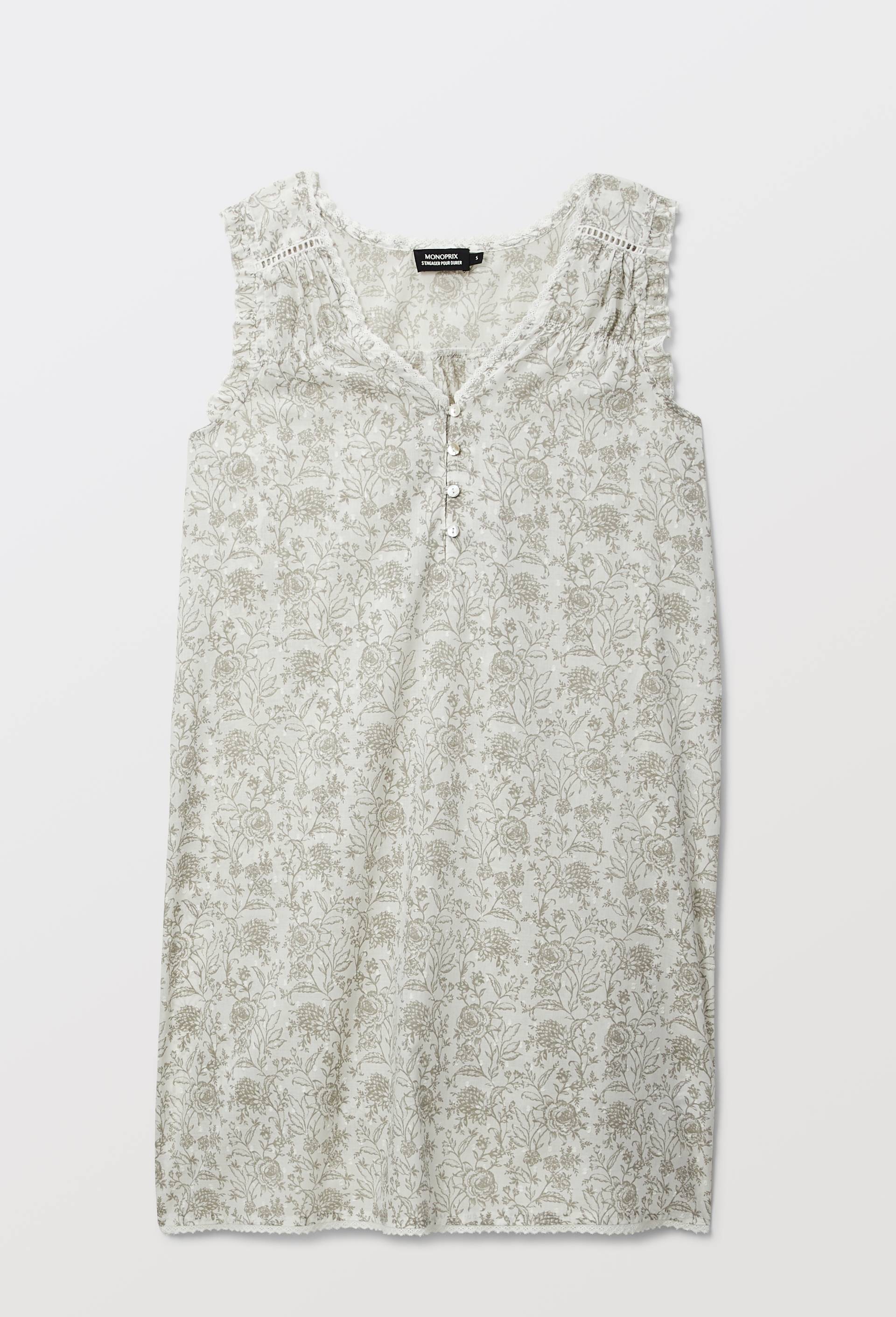 Chemise de nuit imprim&eacute;e en plumetis de coton BIO GOTS, Gris, large image number 2.0