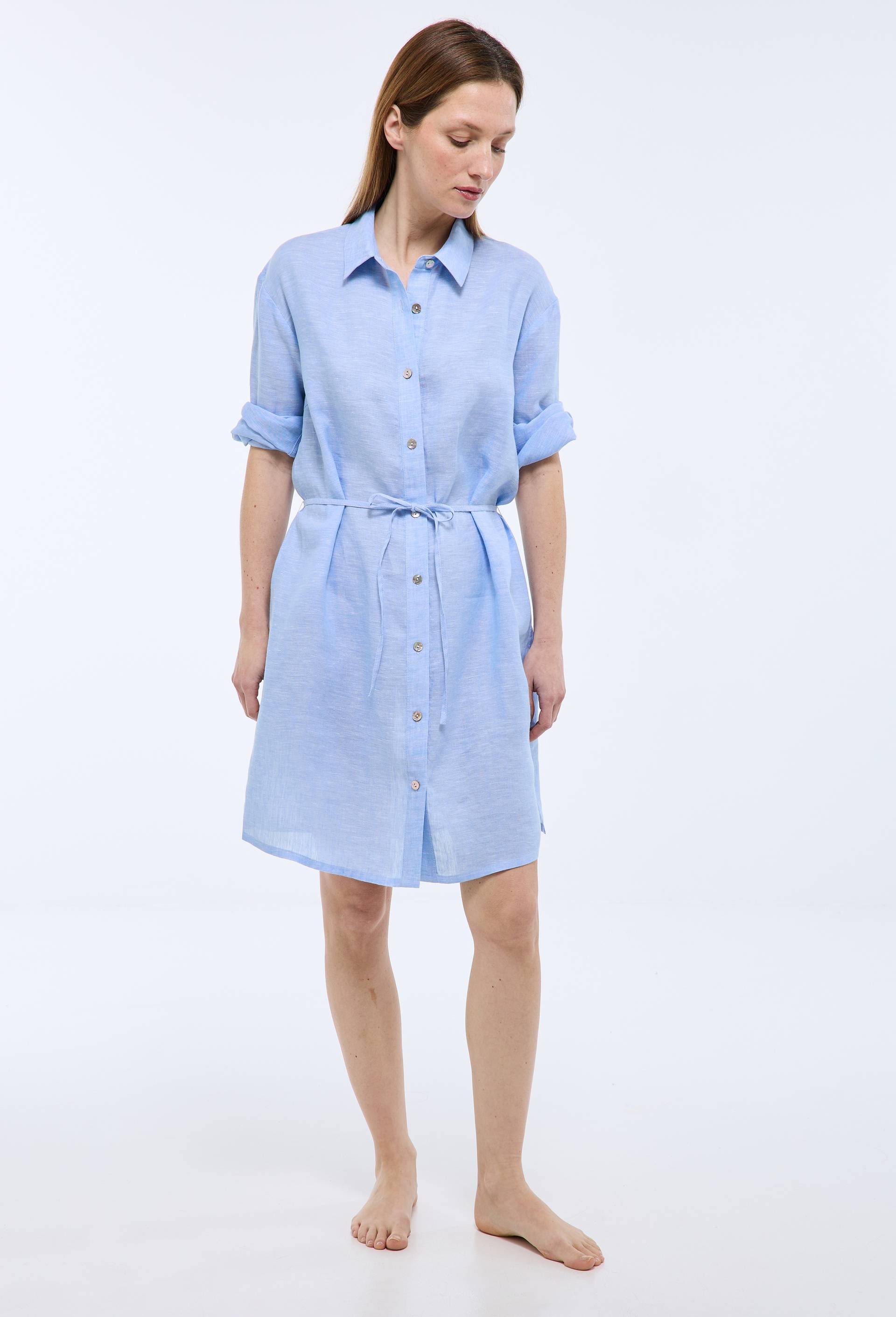 Chemise de nuit manches longues en lin, Bleu clair, large image number 0
