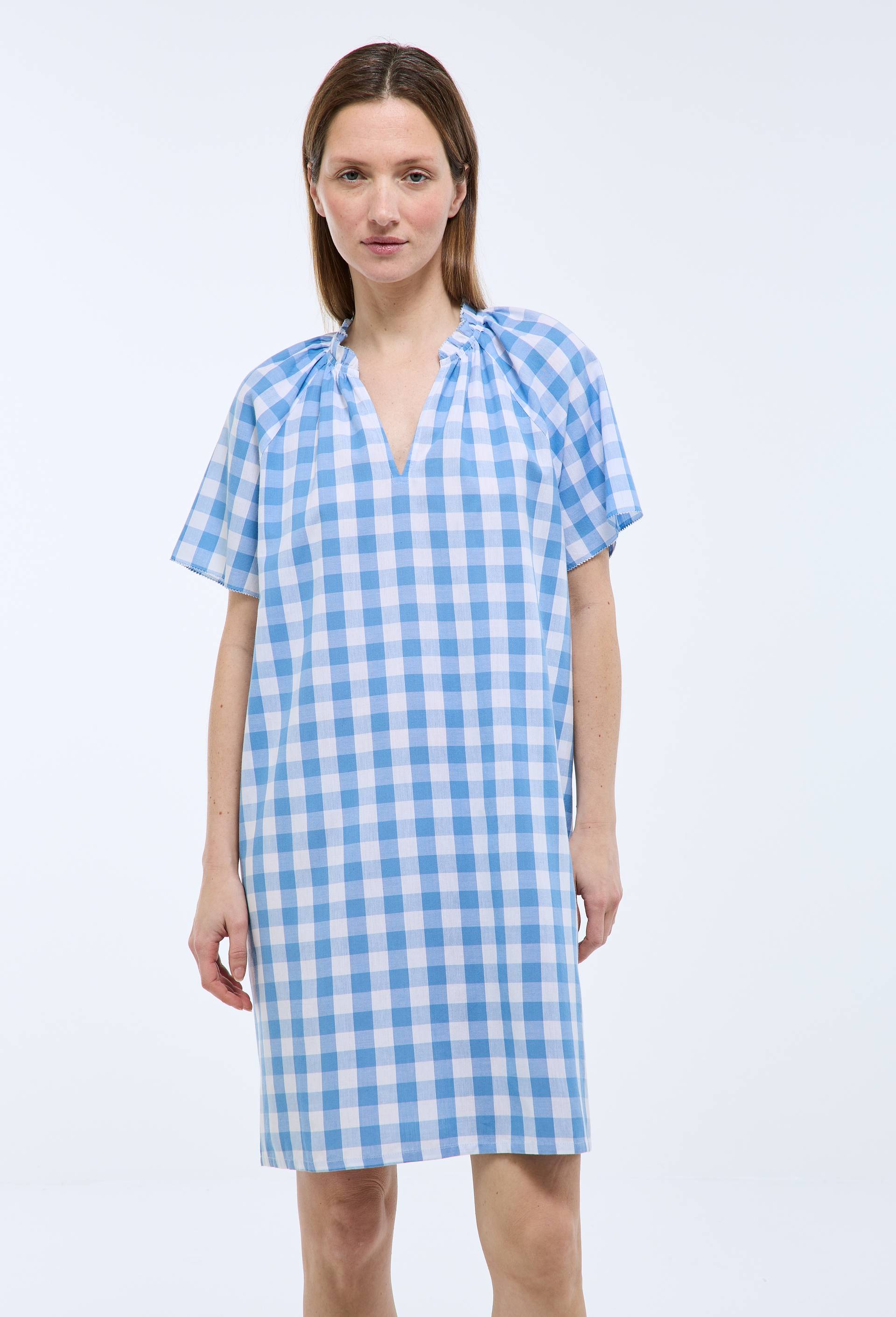 Chemise de nuit vichy en coton bio GOTS, Bleu, large image number 0