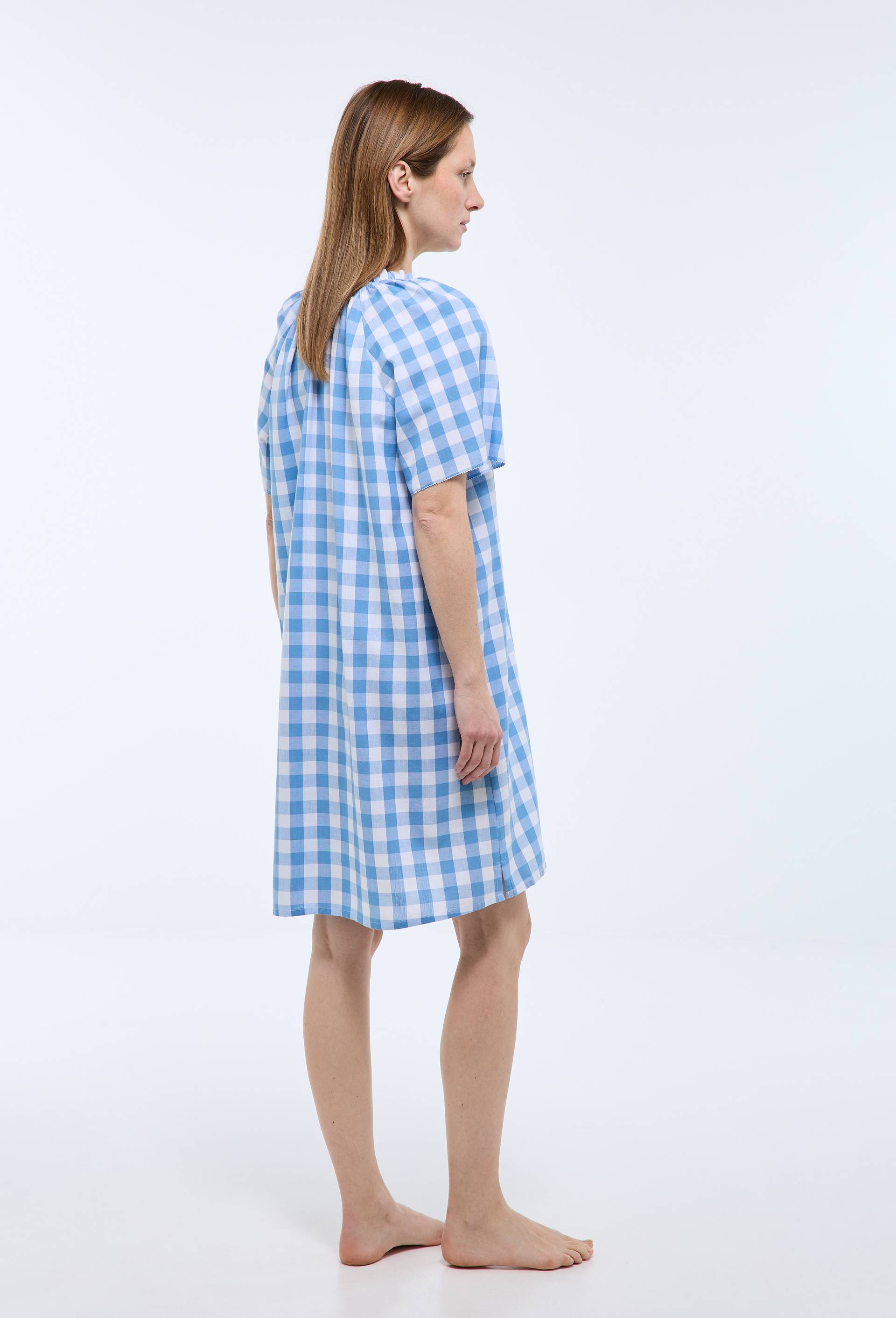 Chemise de nuit vichy en coton bio GOTS, Bleu, large image number 1