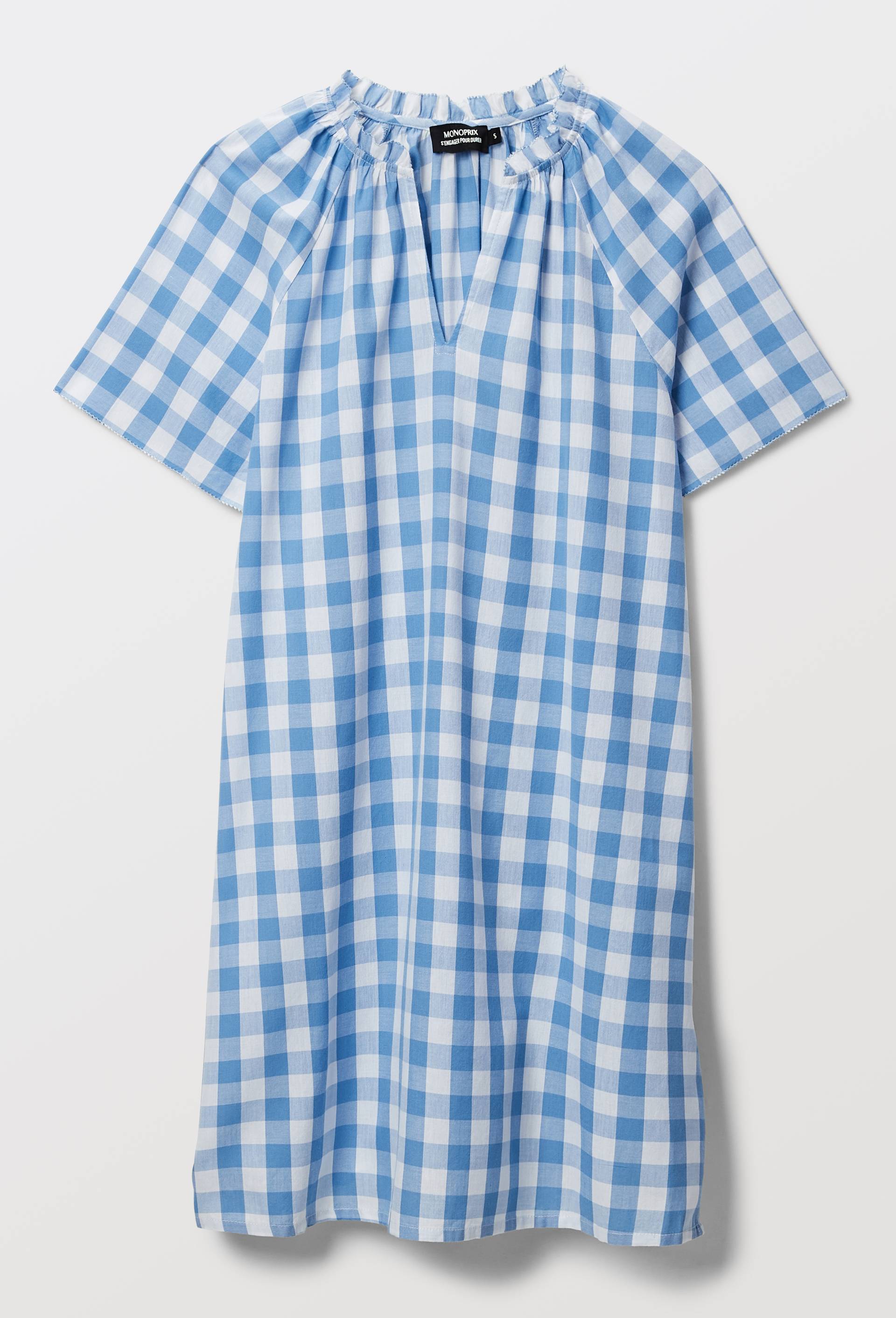 Chemise de nuit vichy en coton bio GOTS, Bleu, large image number 2