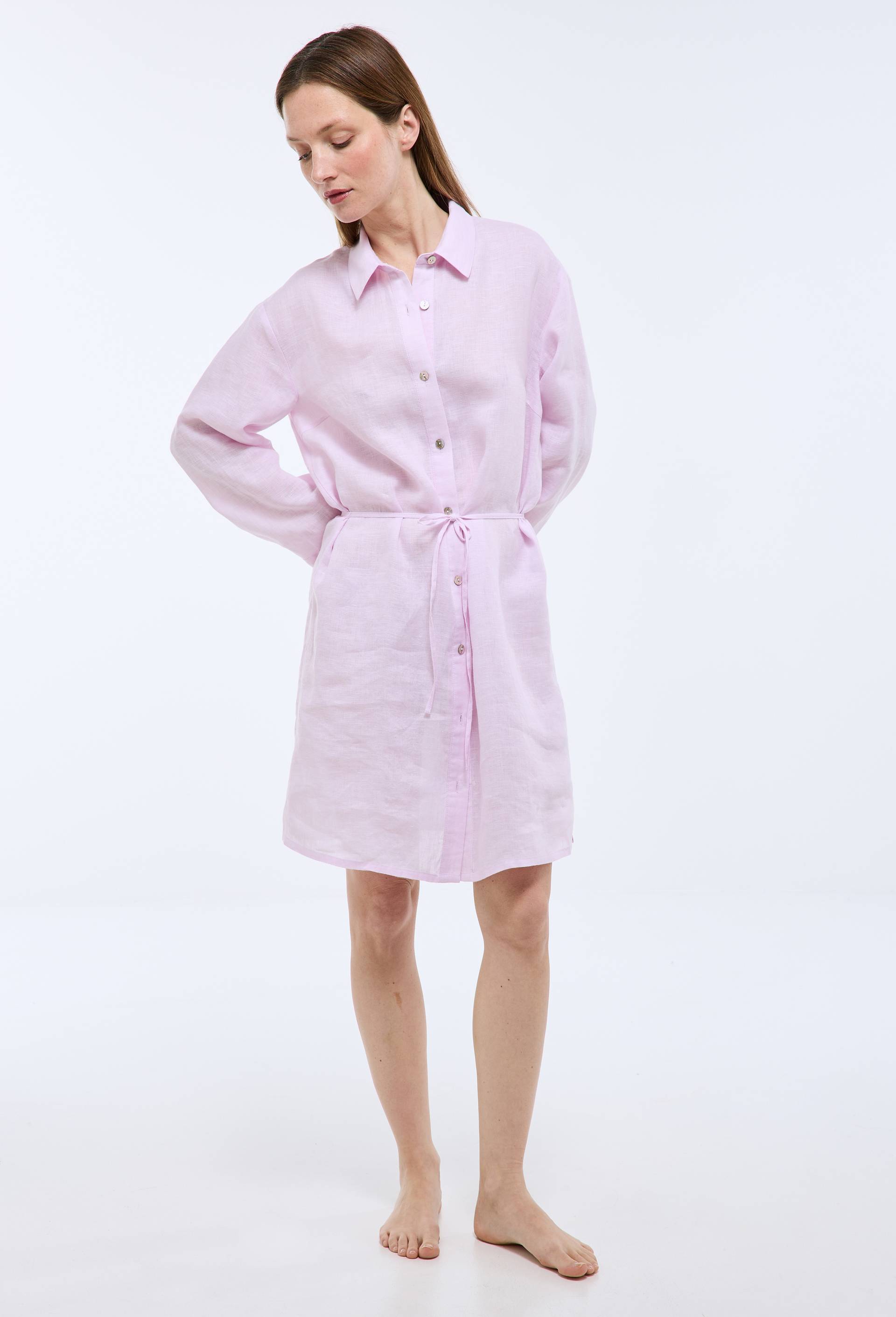 Chemise de nuit manches longues en lin, Rose clair, large image number 1.0
