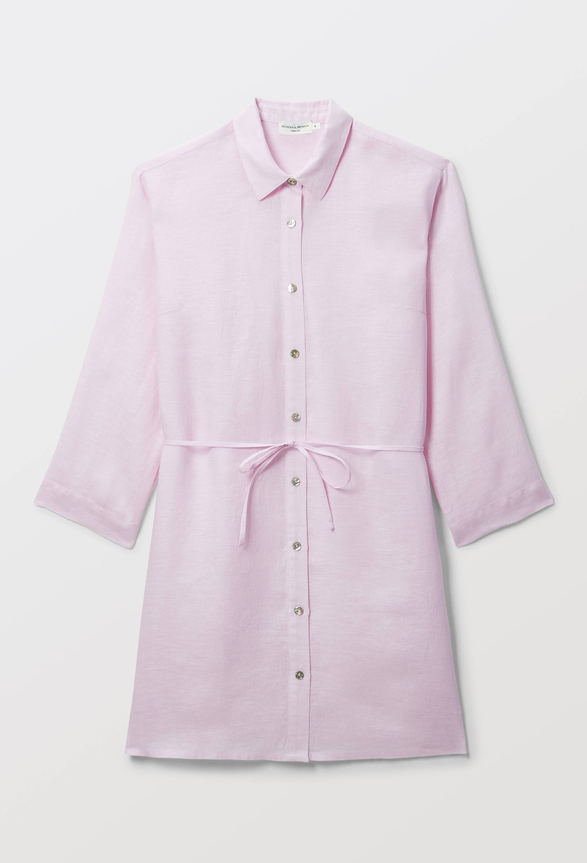 Chemise de nuit manches longues en lin, Rose clair, large image number 3