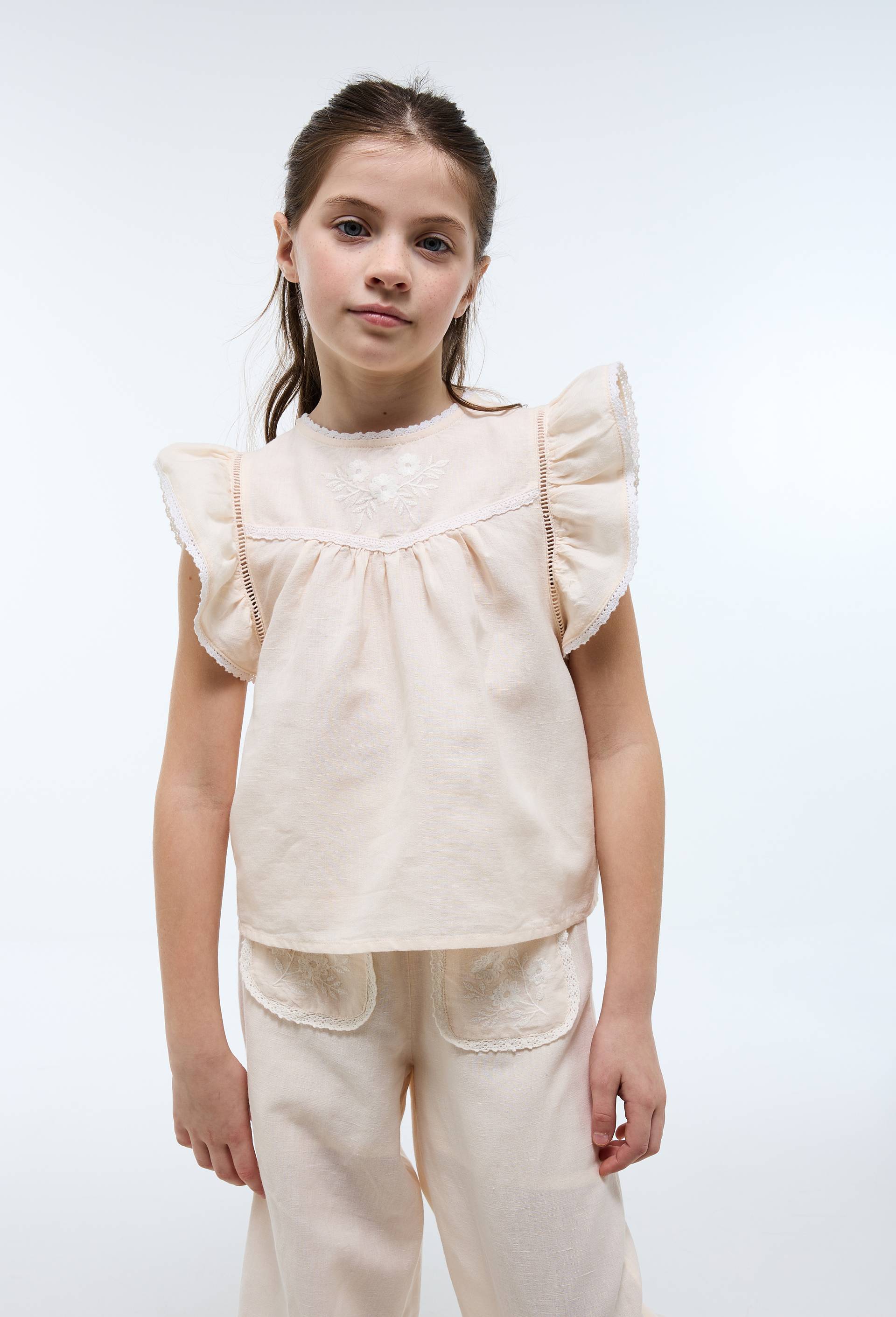 Chemisier brod&eacute; contenant du coton, Beige clair, large image number 0